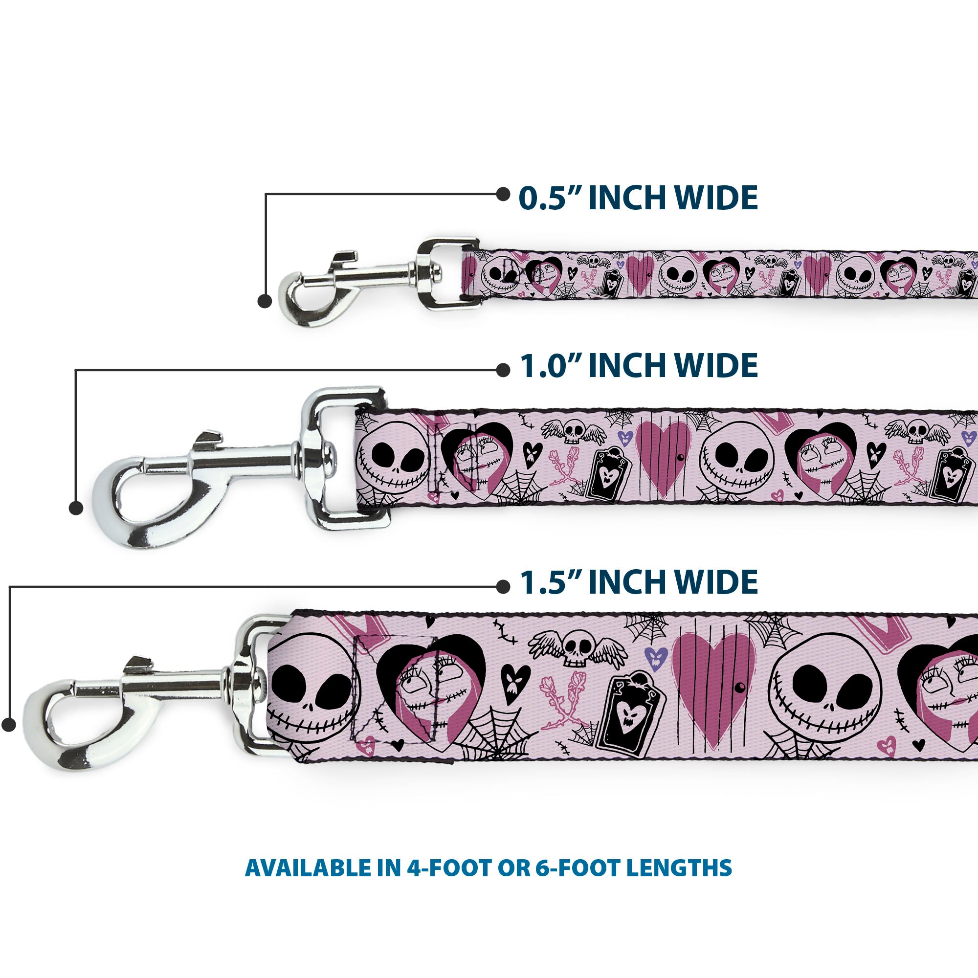 Dog Leash - The Nightmare Before Christmas Jack and Sally Doodles Pinks/Black Dog Leashes Disney