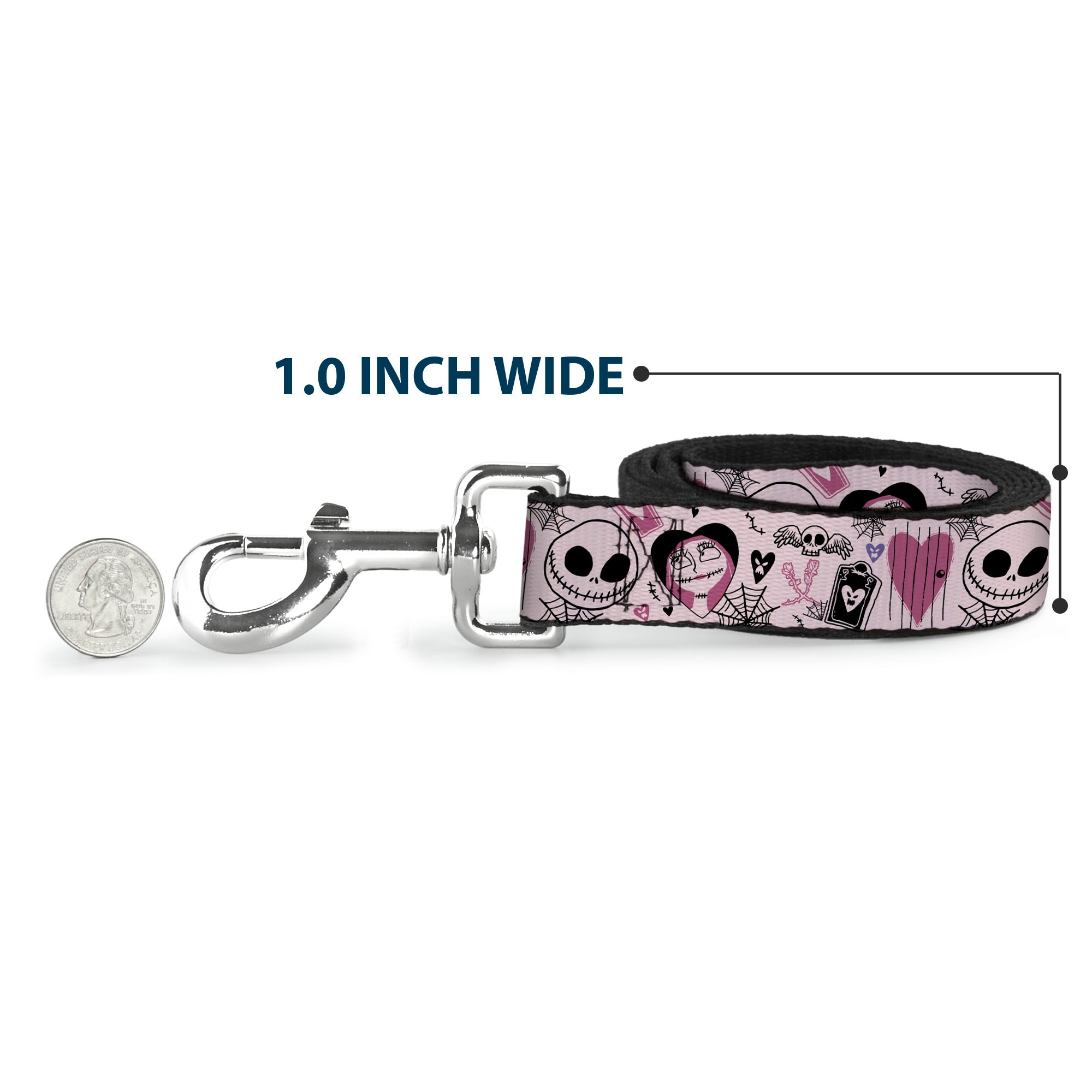 Dog Leash - The Nightmare Before Christmas Jack and Sally Doodles Pinks/Black Dog Leashes Disney