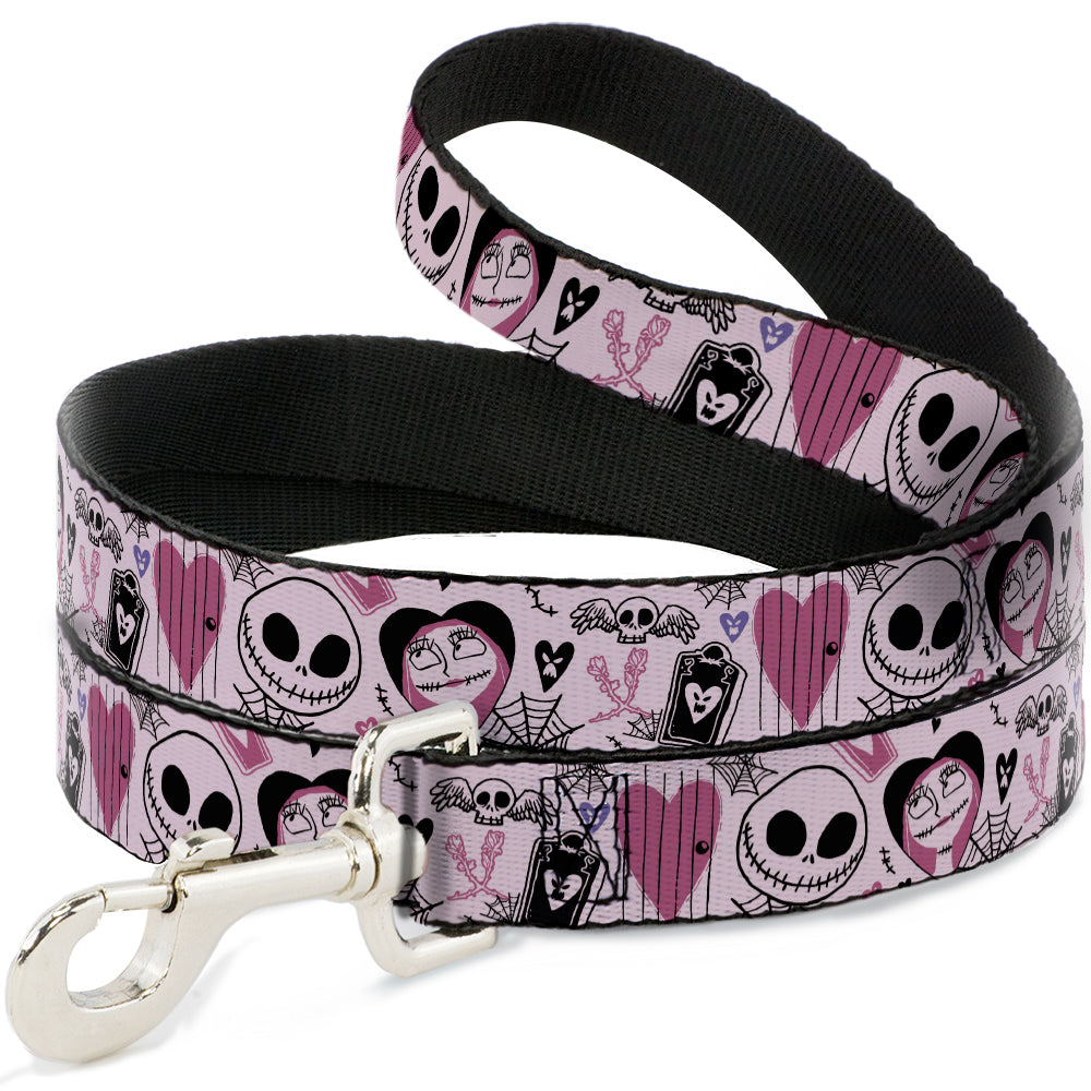 Dog Leash - The Nightmare Before Christmas Jack and Sally Doodles Pinks/Black Dog Leashes Disney