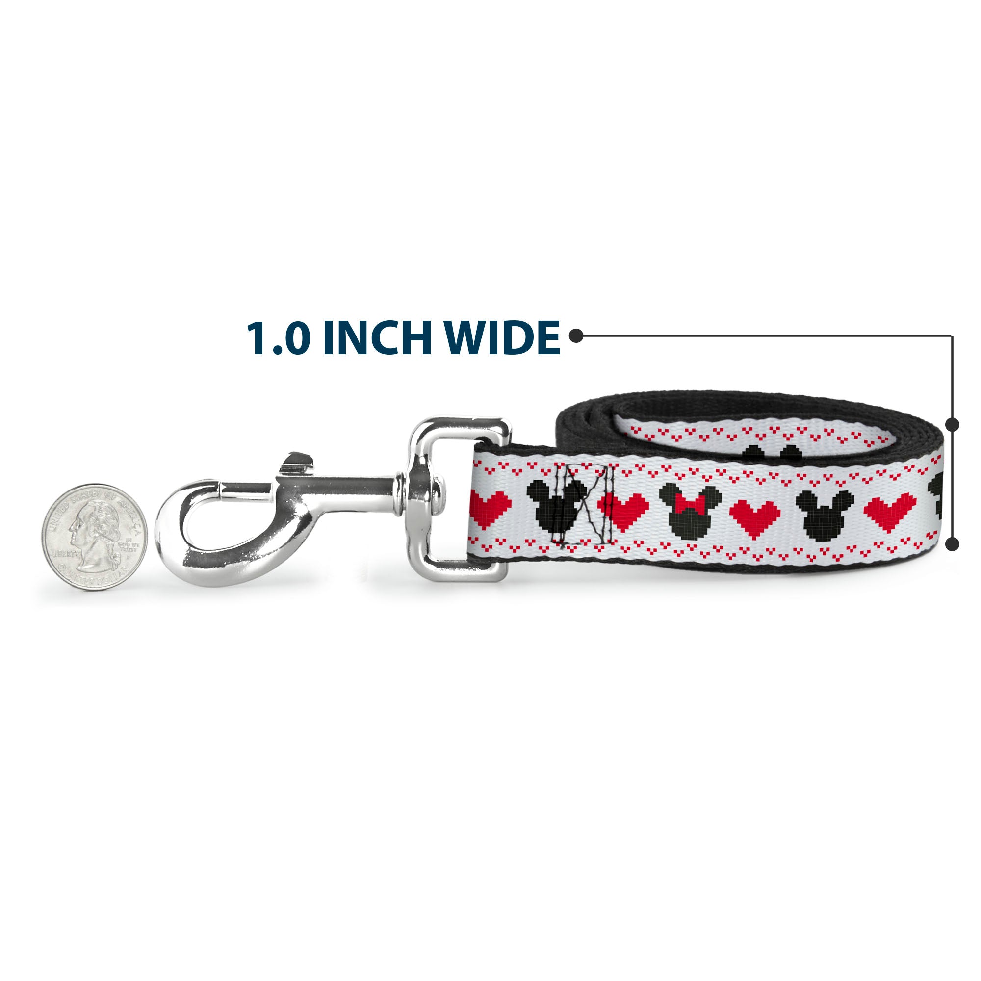 Dog Leash - Disney Holiday Mickey and Minnie Mouse Heart Sweater Stitch White/Red/Black Dog Leashes Disney