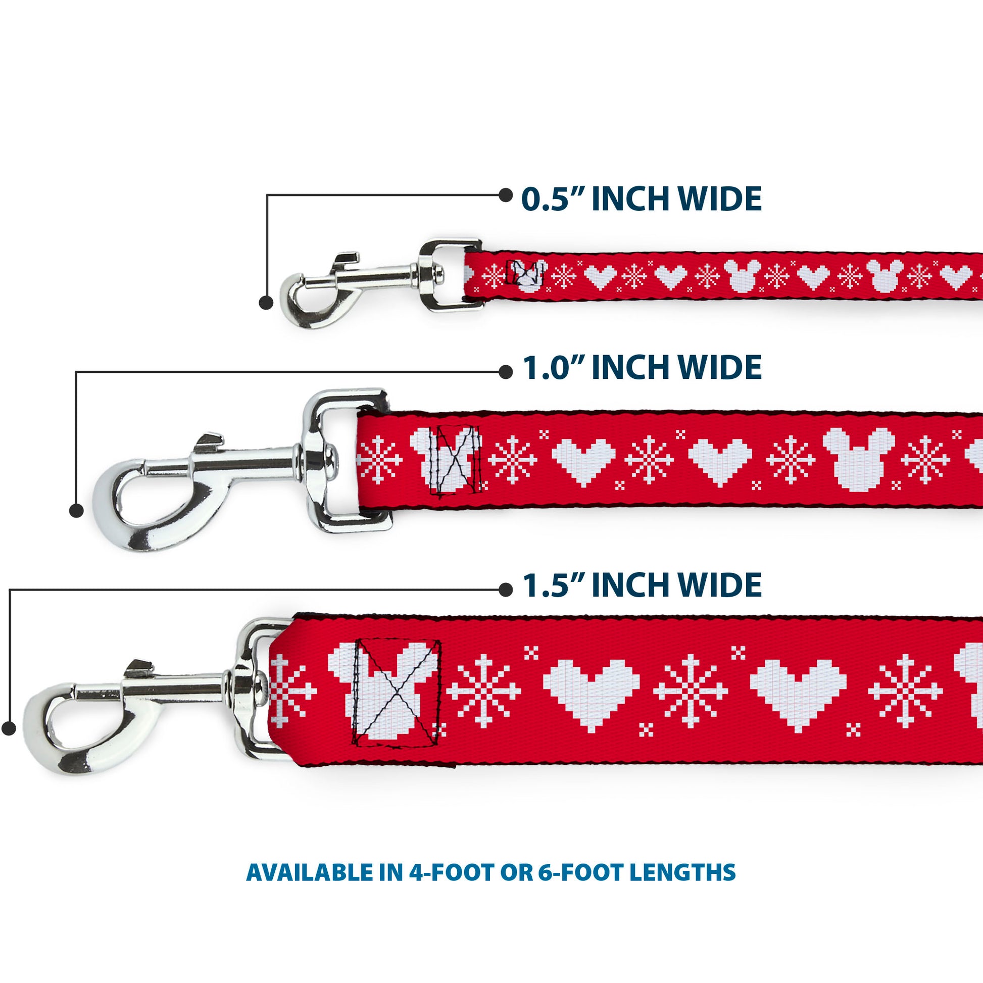 Dog Leash - Disney Holiday Mickey Mouse Heart Sweater Stitch Red/White Dog Leashes Disney