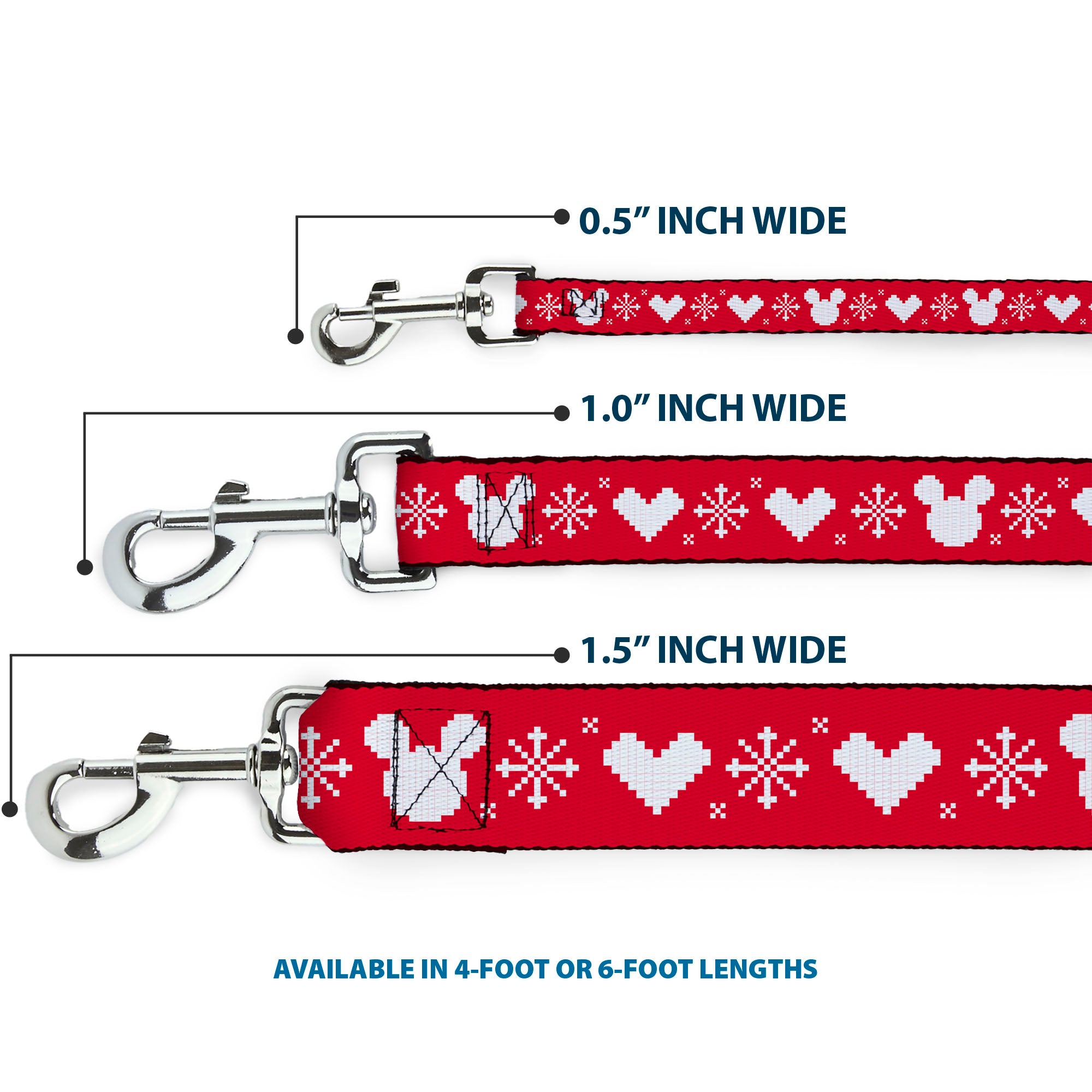Dog Leash - Disney Holiday Mickey Mouse Heart Sweater Stitch Red/White Dog Leashes Disney