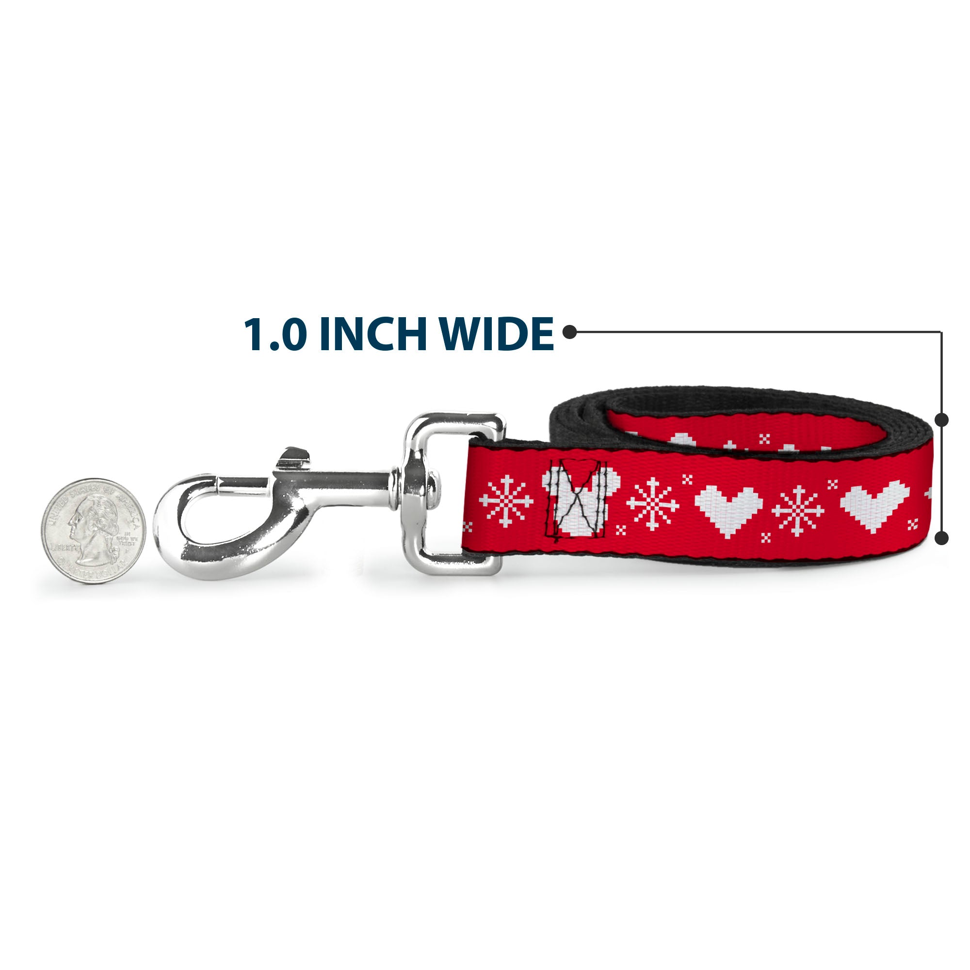Dog Leash - Disney Holiday Mickey Mouse Heart Sweater Stitch Red/White Dog Leashes Disney