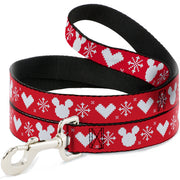 Dog Leash - Disney Holiday Mickey Mouse Heart Sweater Stitch Red/White Dog Leashes Disney