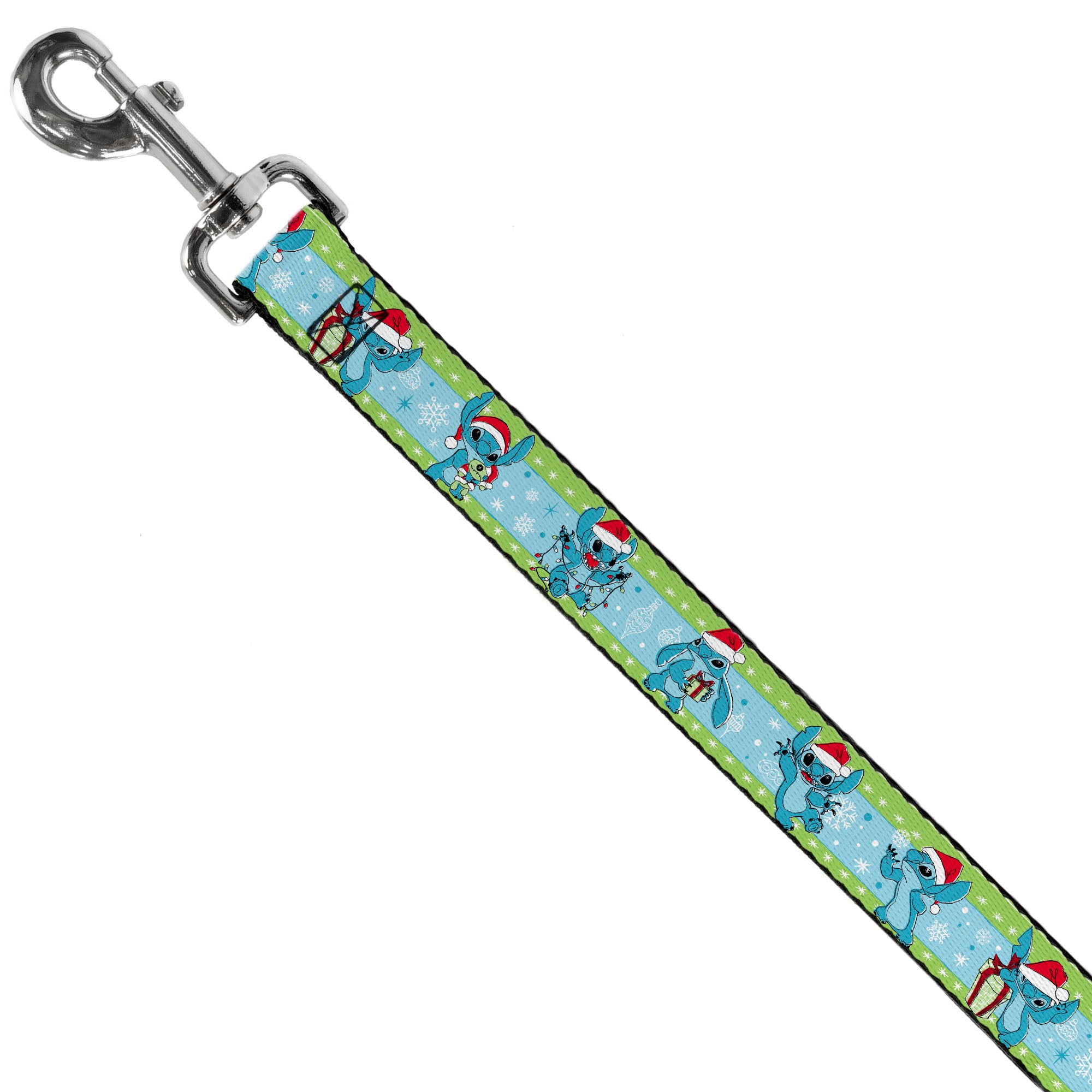 Dog Leash - Lilo and Stitch Holiday Stitch and Scrump Poses Stripe Green/Blue Dog Leashes Disney