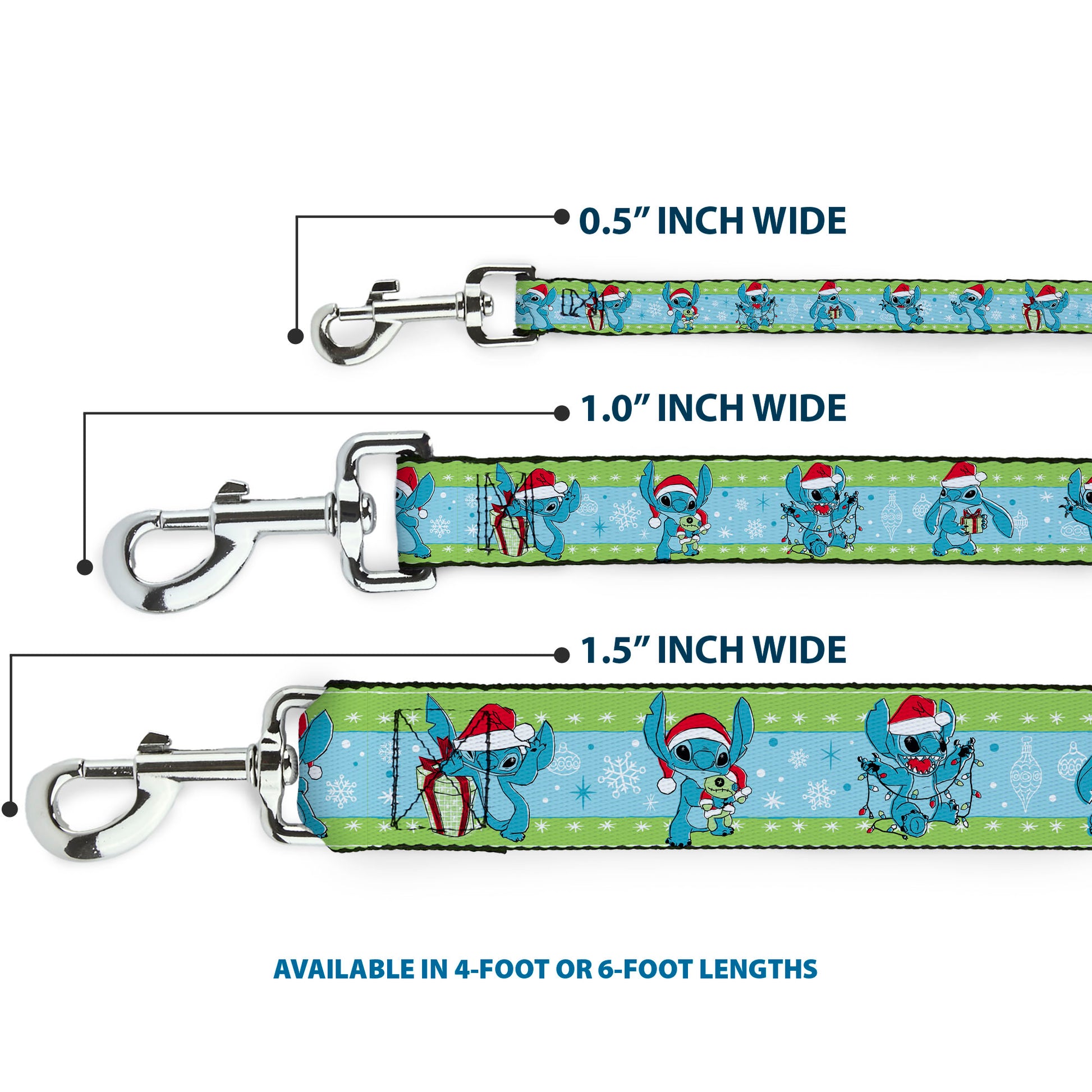 Dog Leash - Lilo and Stitch Holiday Stitch and Scrump Poses Stripe Green/Blue Dog Leashes Disney