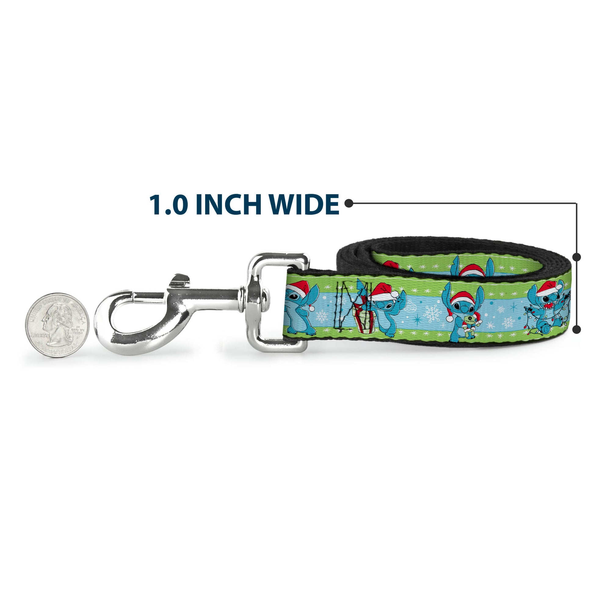 Dog Leash - Lilo and Stitch Holiday Stitch and Scrump Poses Stripe Green/Blue Dog Leashes Disney