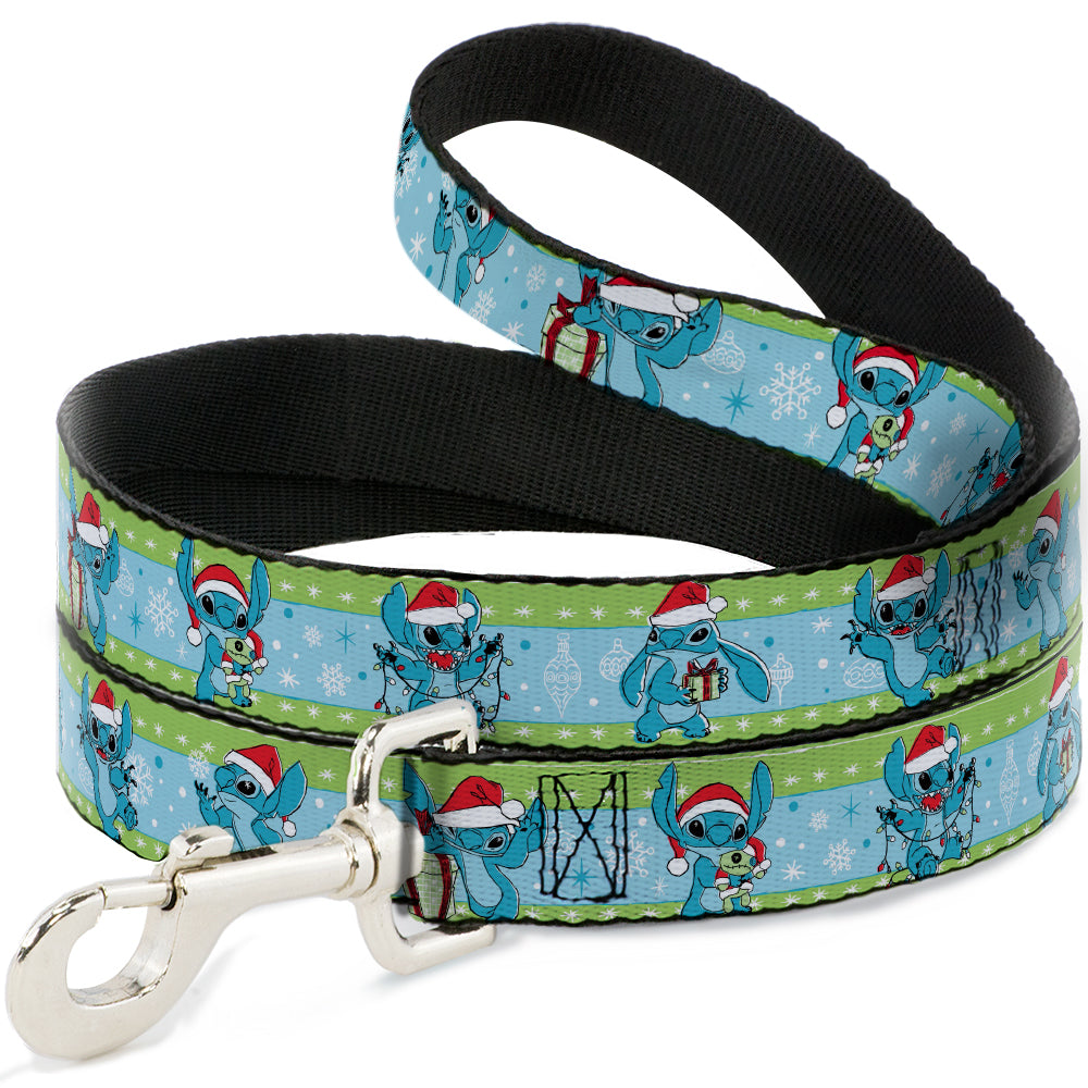Dog Leash - Lilo and Stitch Holiday Stitch and Scrump Poses Stripe Green/Blue Dog Leashes Disney