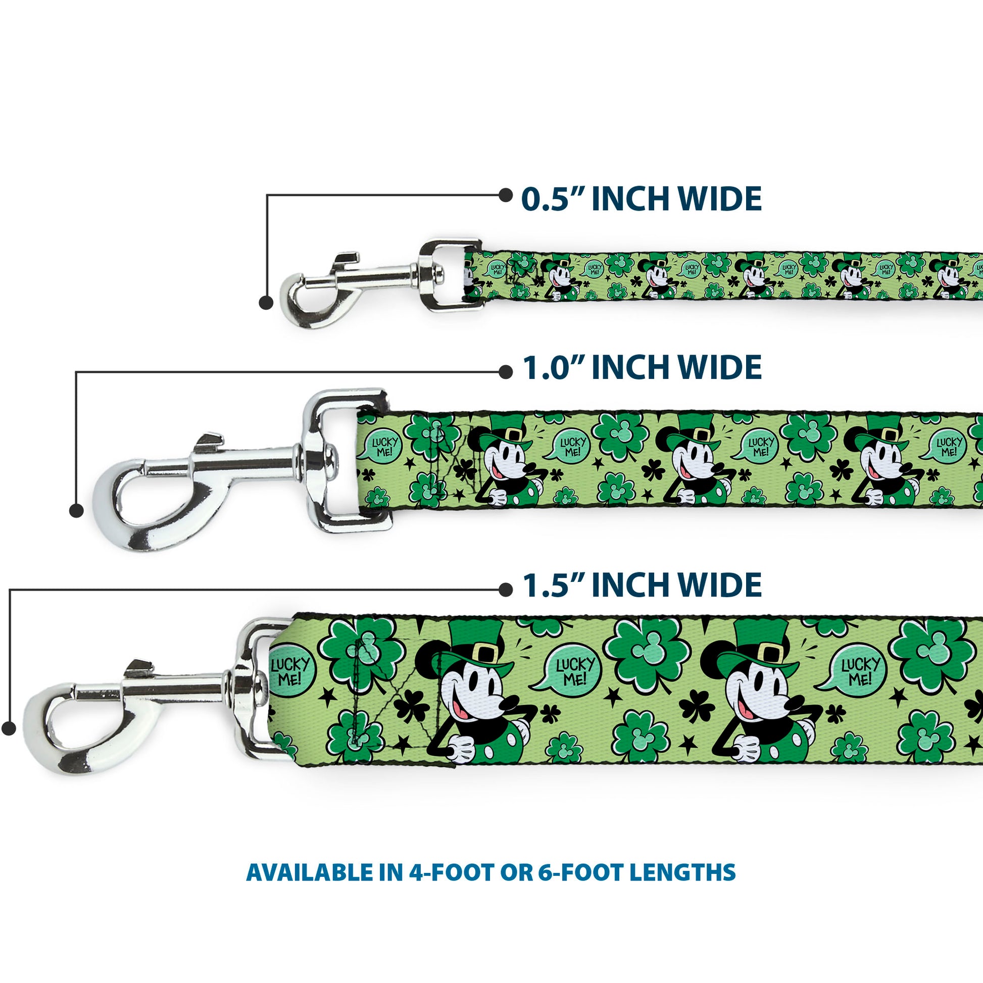 Dog Leash - Mickey Mouse St. Patrick's Day LUCKY ME Leprechaun Pose and Shamrocks Greens Dog Leashes Disney