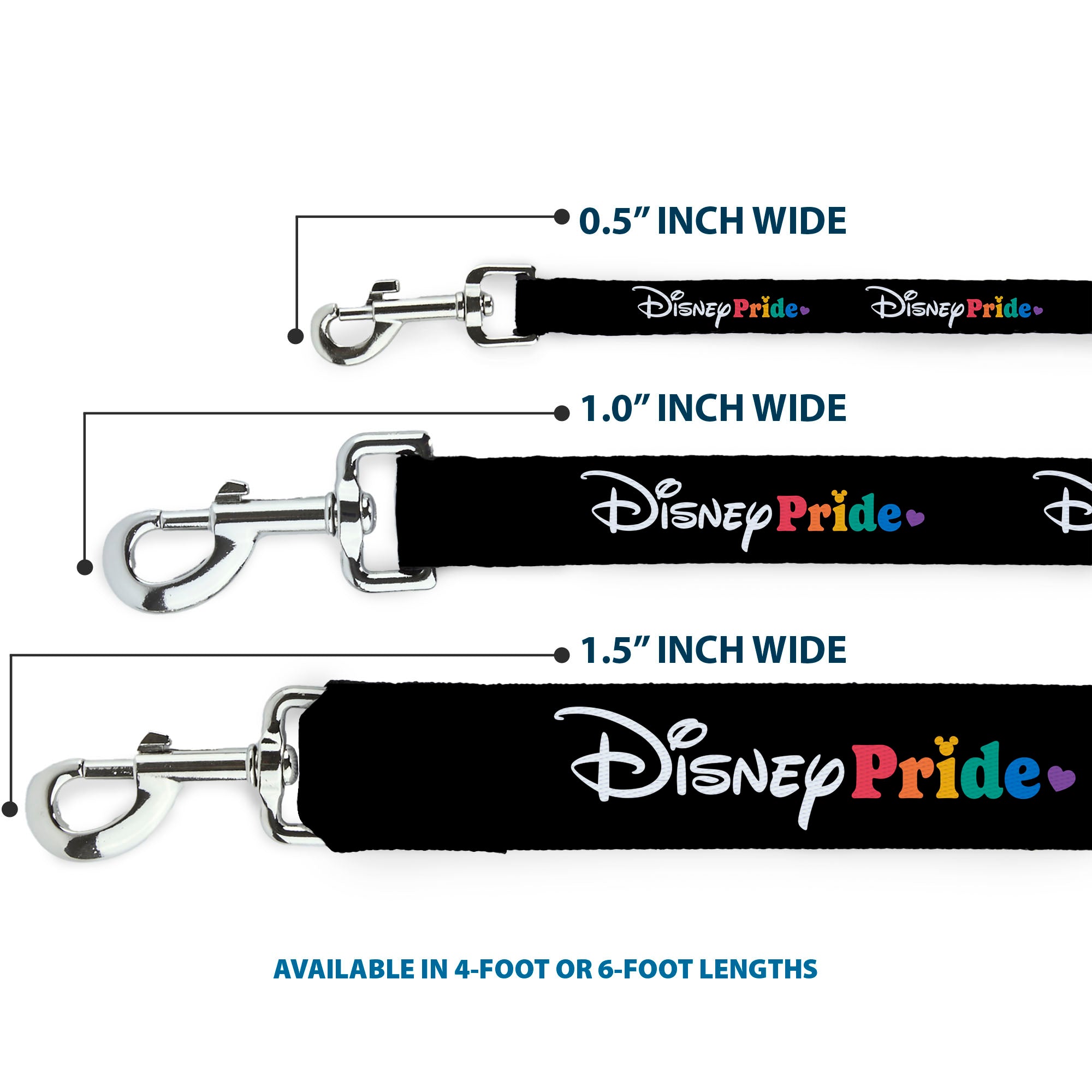 Dog Leash - DISNEY PRIDE Signature Logo Black/White/Rainbow Dog Leashes Disney