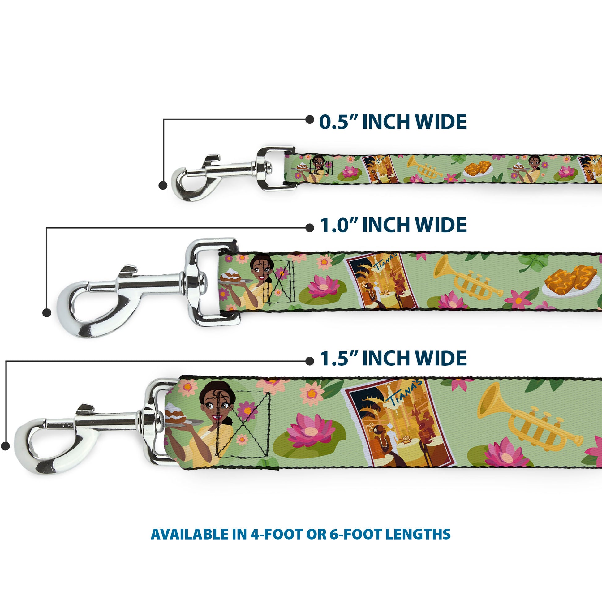 Dog Leash - The Princess and the Frog Tiana's Place Collage Greens/Pinks Dog Leashes Disney