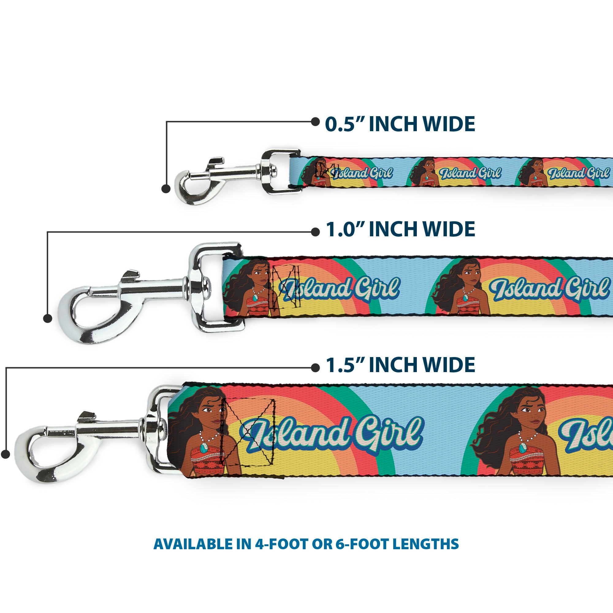 Dog Leash - Moana ISLAND GIRL Rainbow Pose Blue/Multi Color Dog Leashes Disney