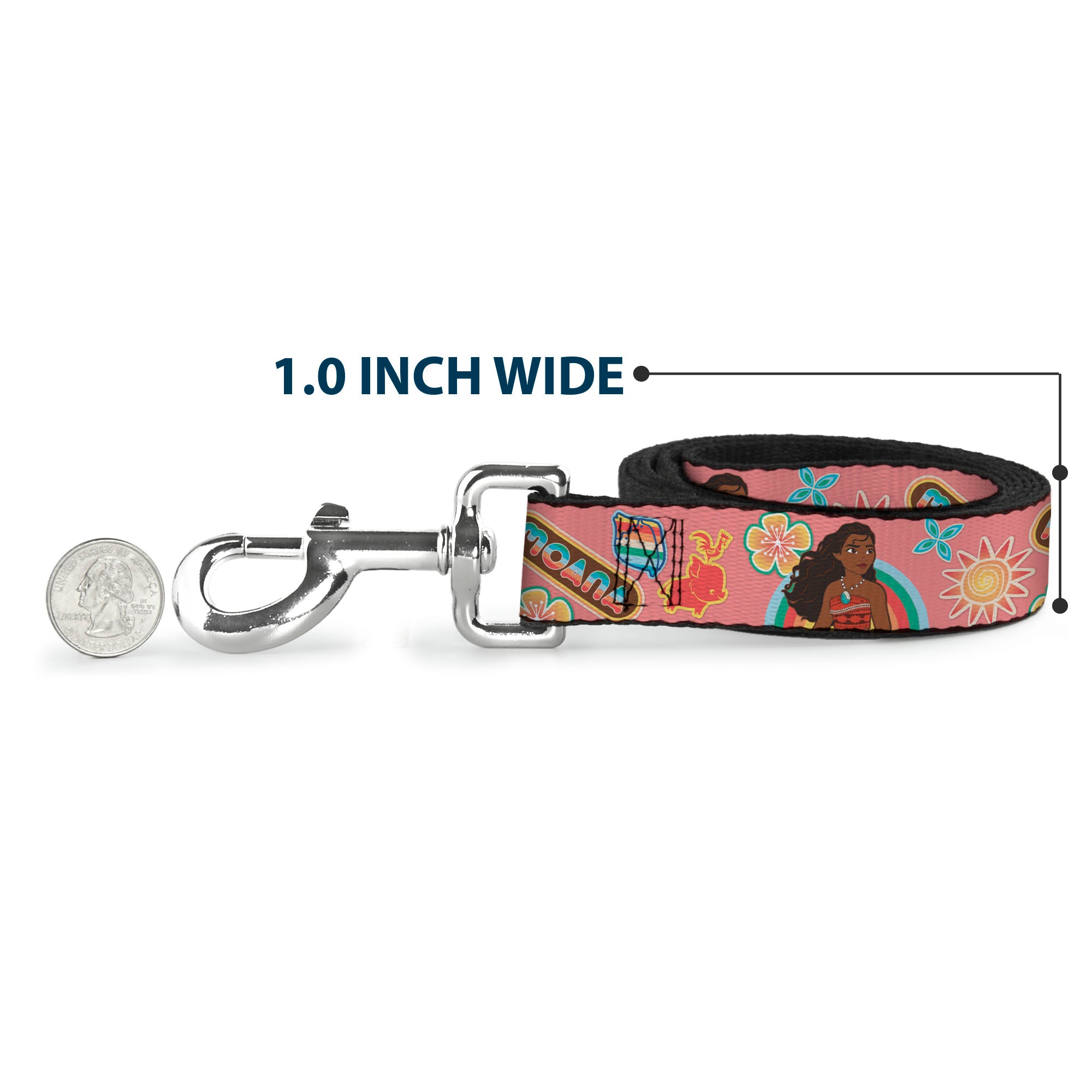 Dog Leash - Moana Pose and Icons Collage Pink Dog Leashes Disney