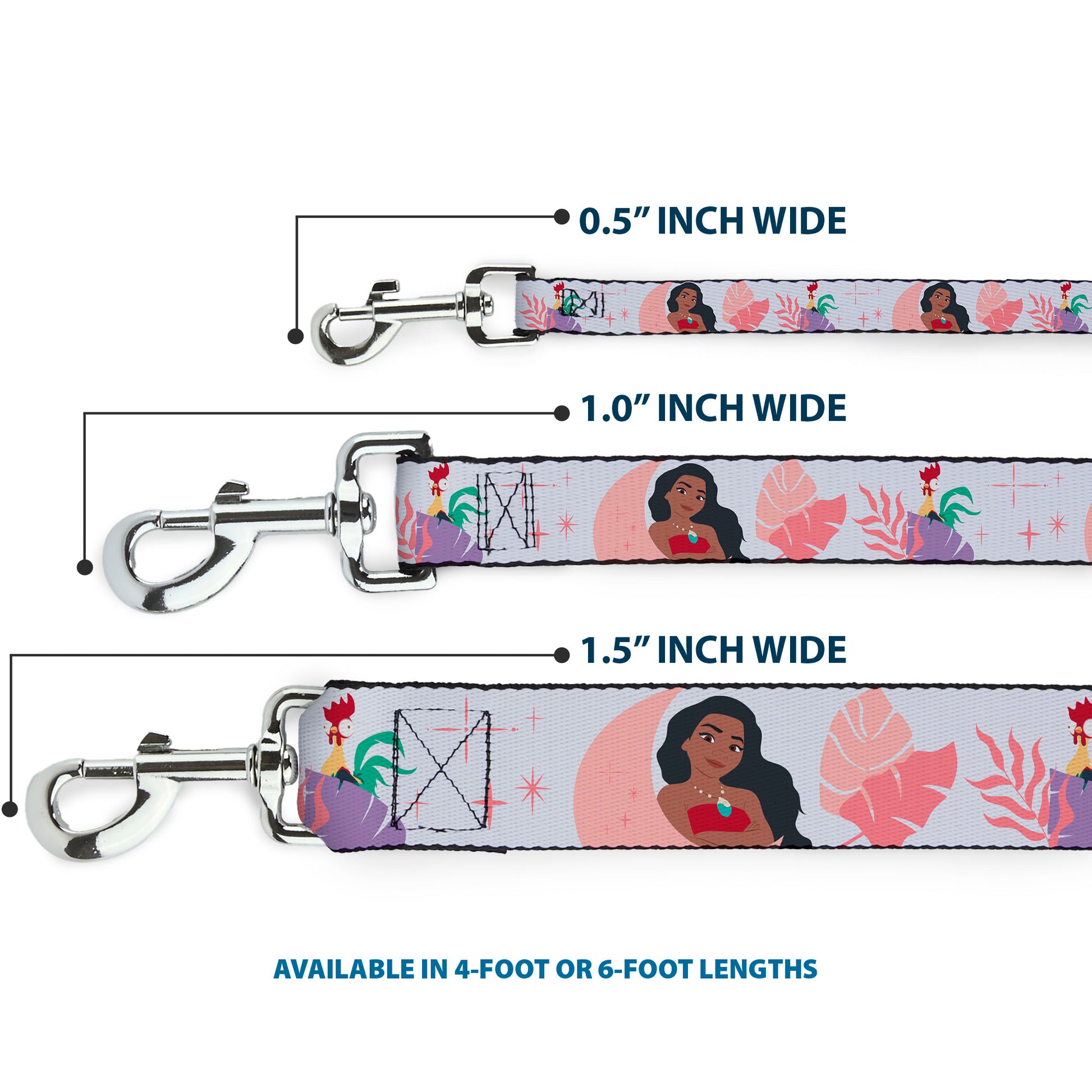 Dog Leash - Moana and Hei Hei Poses with Flowers Beige/Orange Dog Leashes Disney