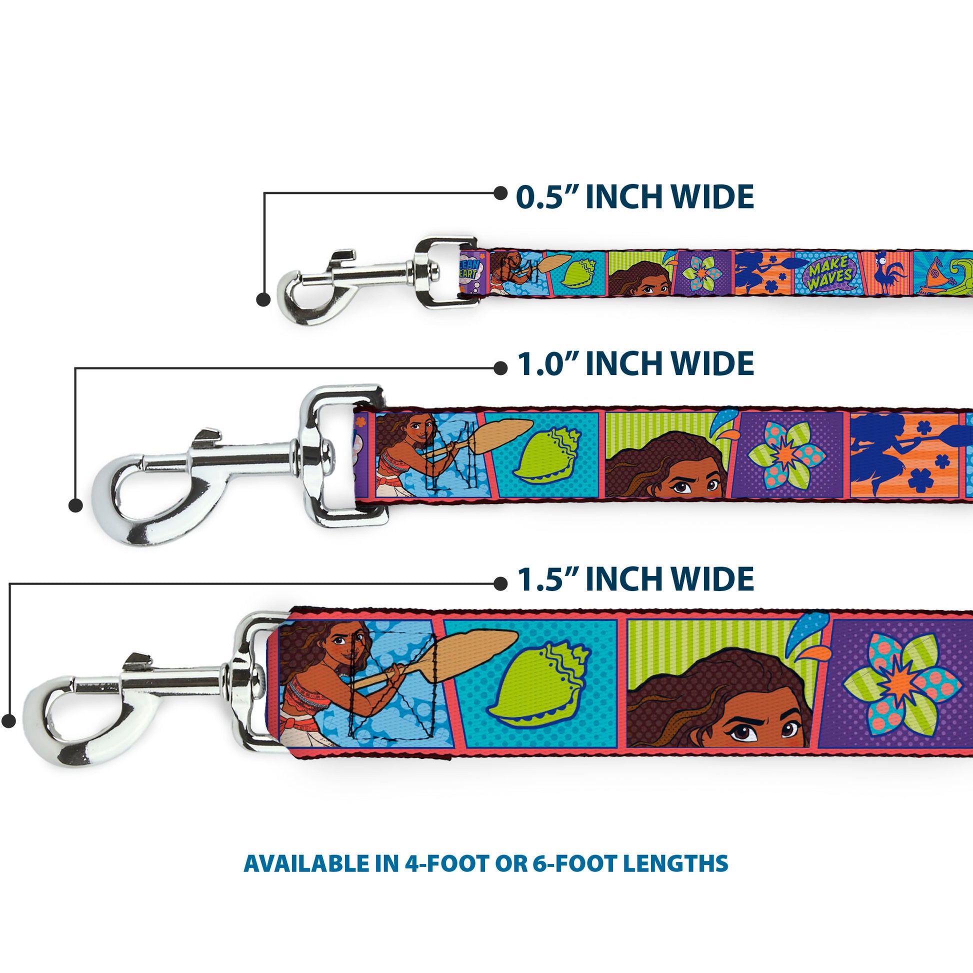 Dog Leash - Moana MAKE WAVES Scene Blocks Blues/Orange Dog Leashes Disney