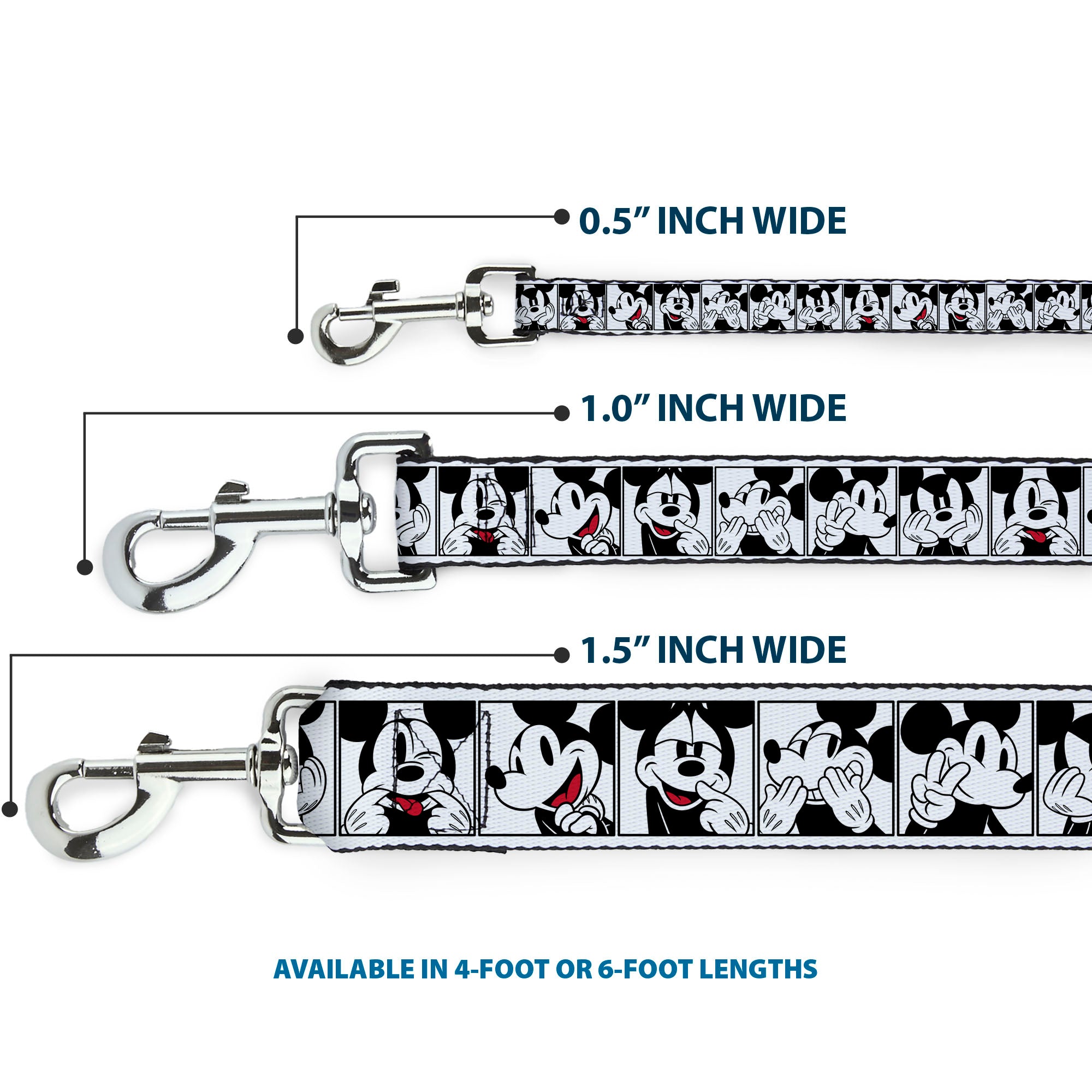 Dog Leash - Mickey Mouse Expression Blocks White/Black/Red Dog Leashes Disney