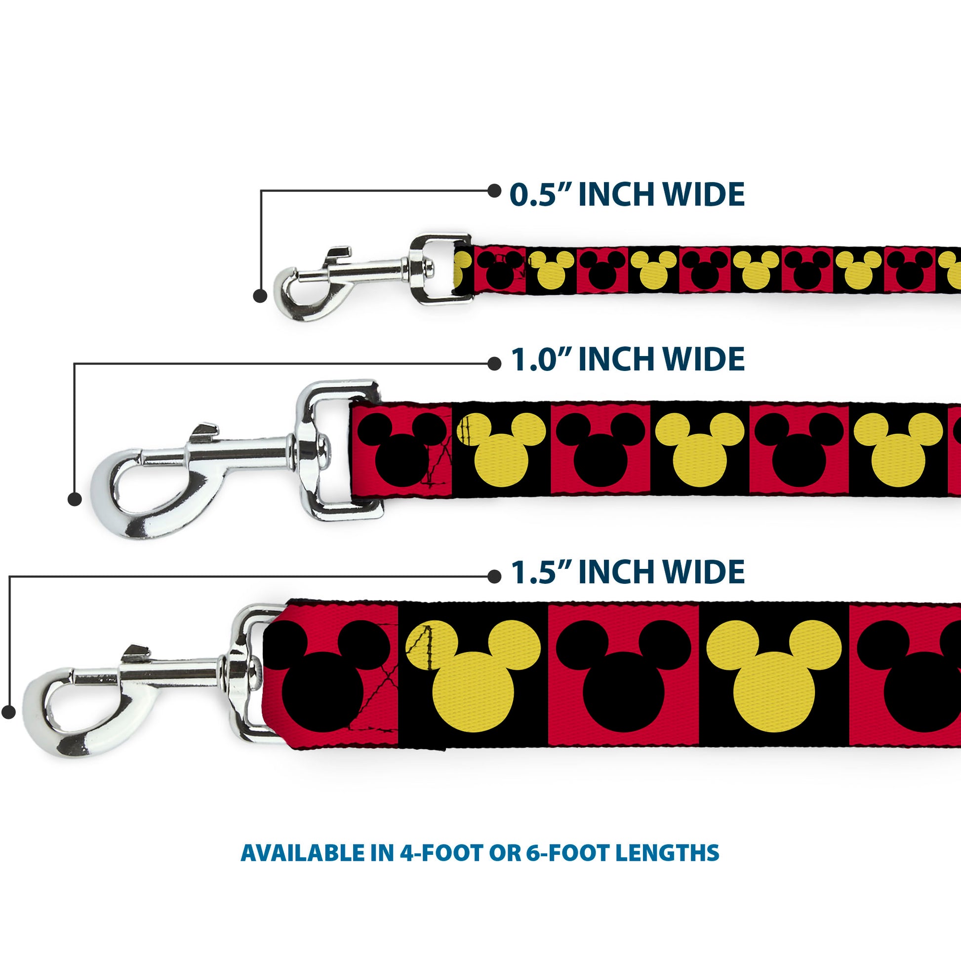 Dog Leash - Mickey Mouse Ears Icon Blocks Red/Black/Yellow Dog Leashes Disney