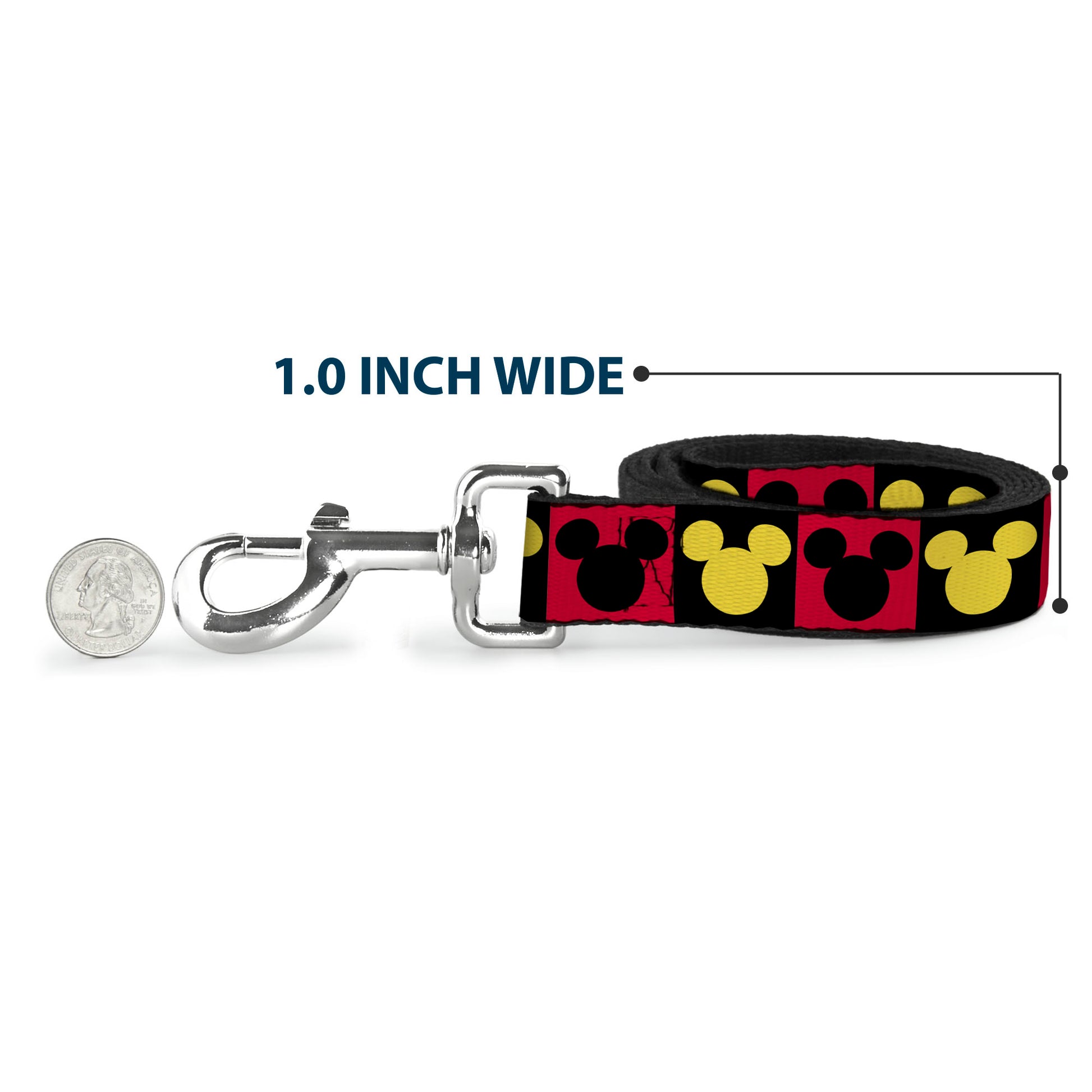 Dog Leash - Mickey Mouse Ears Icon Blocks Red/Black/Yellow Dog Leashes Disney