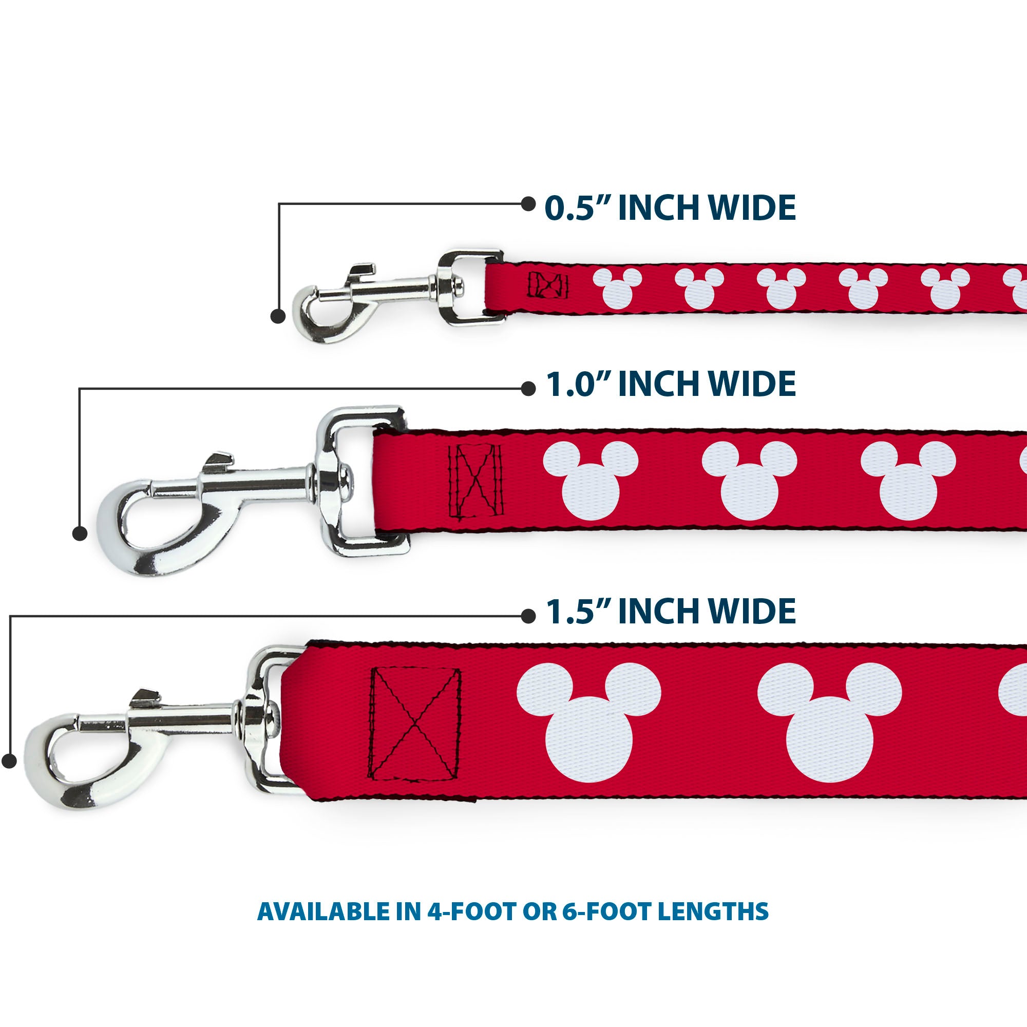 Dog Leash - Mickey Mouse Ears Icon Red/White Dog Leashes Disney