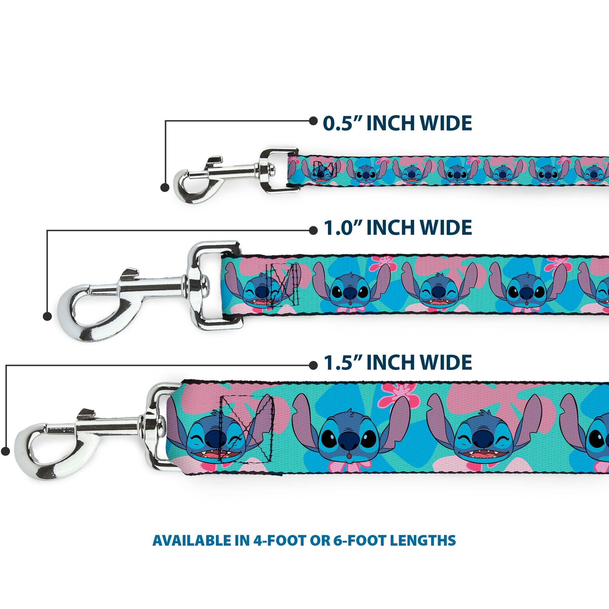 Dog Leash - Lilo & Stitch Stitch Expressions and Tropical Flowers Blues/Pinks Dog Leashes Disney