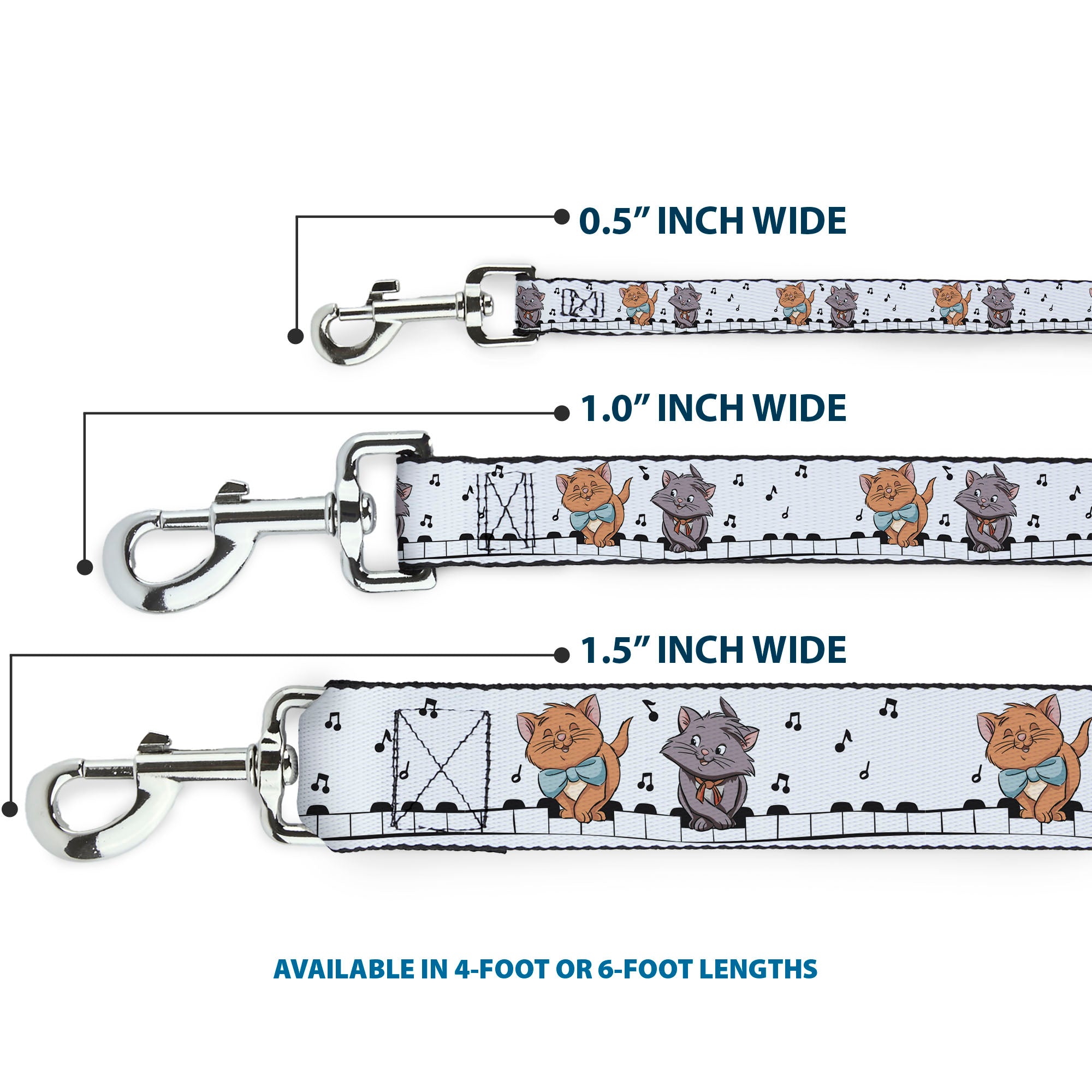 Dog Leash - Aristocats Toulouse and Berlioz Piano Pose and Musical Notes White/Black Dog Leashes Disney