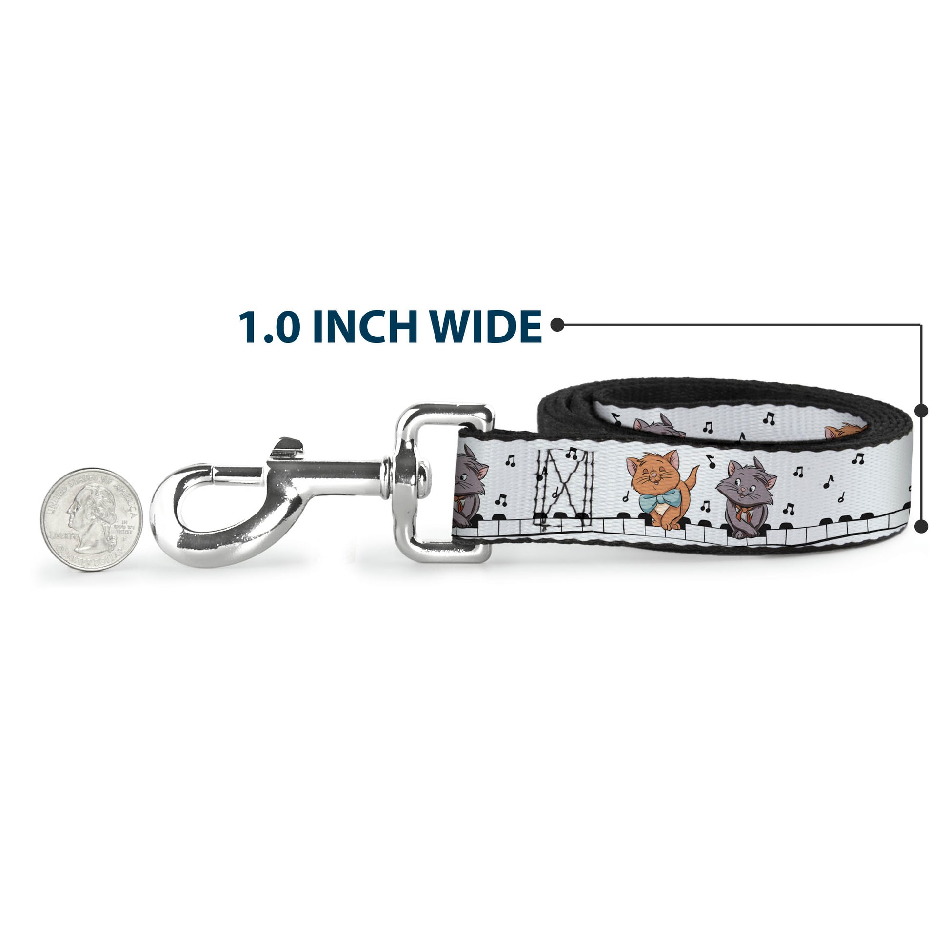 Dog Leash - Aristocats Toulouse and Berlioz Piano Pose and Musical Notes White/Black Dog Leashes Disney