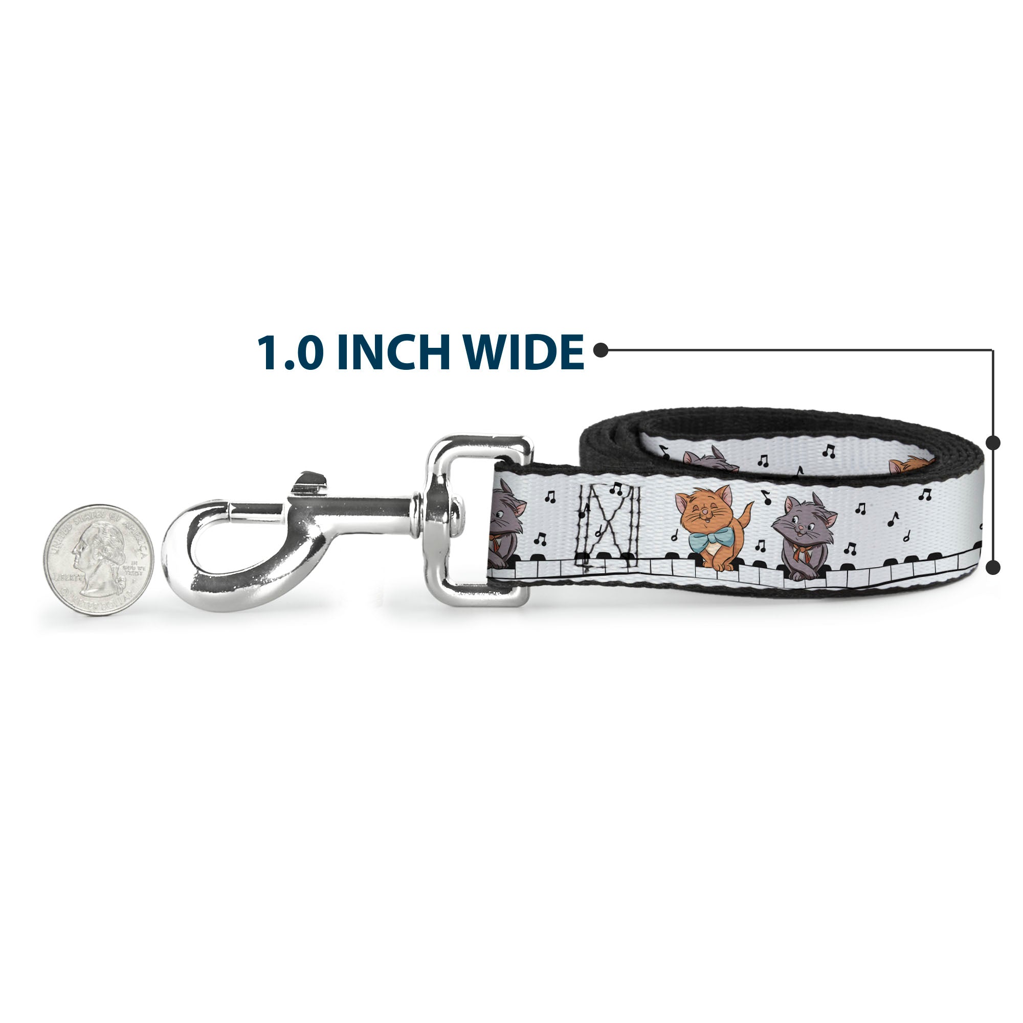 Dog Leash - Aristocats Toulouse and Berlioz Piano Pose and Musical Notes White/Black Dog Leashes Disney