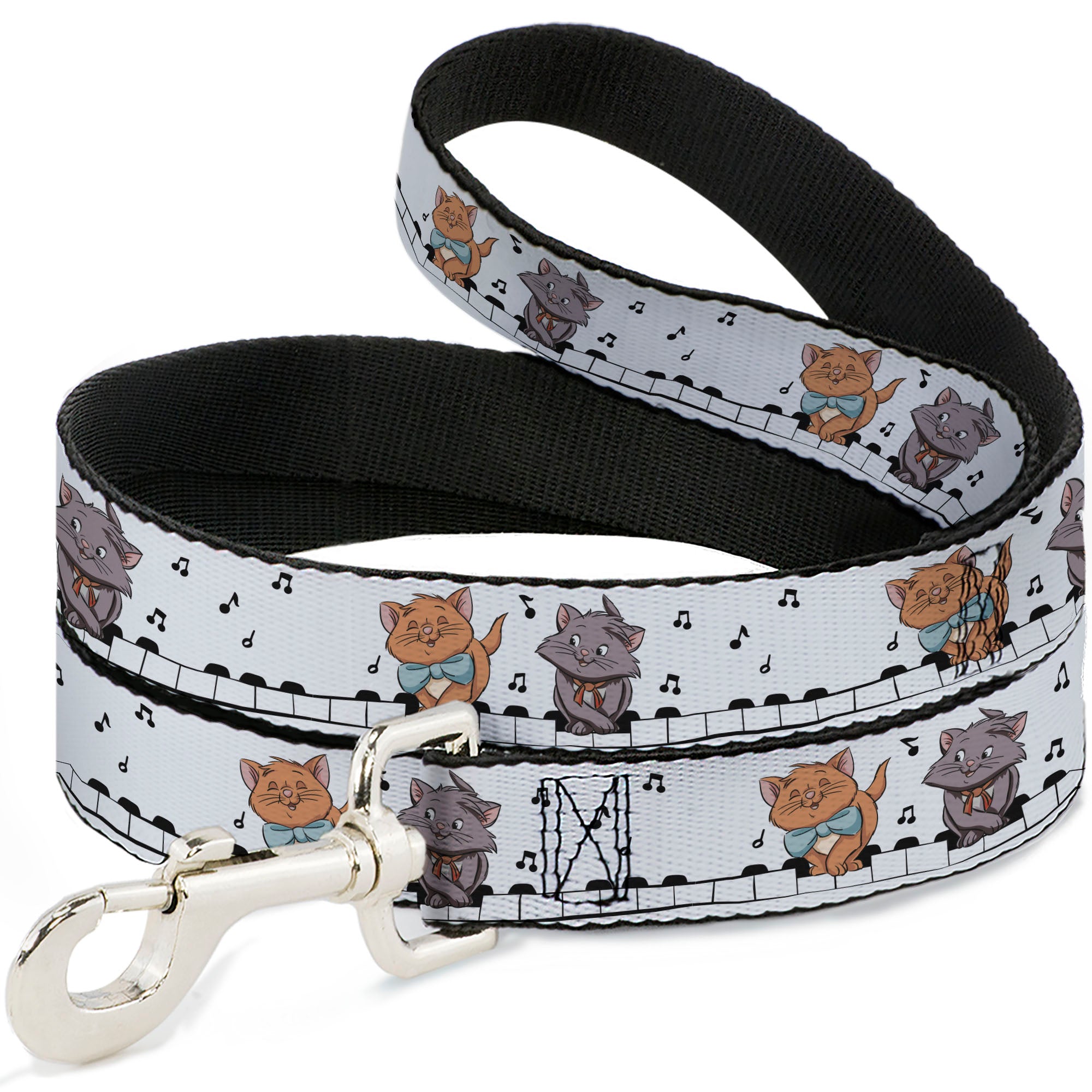 Dog Leash - Aristocats Toulouse and Berlioz Piano Pose and Musical Notes White/Black Dog Leashes Disney