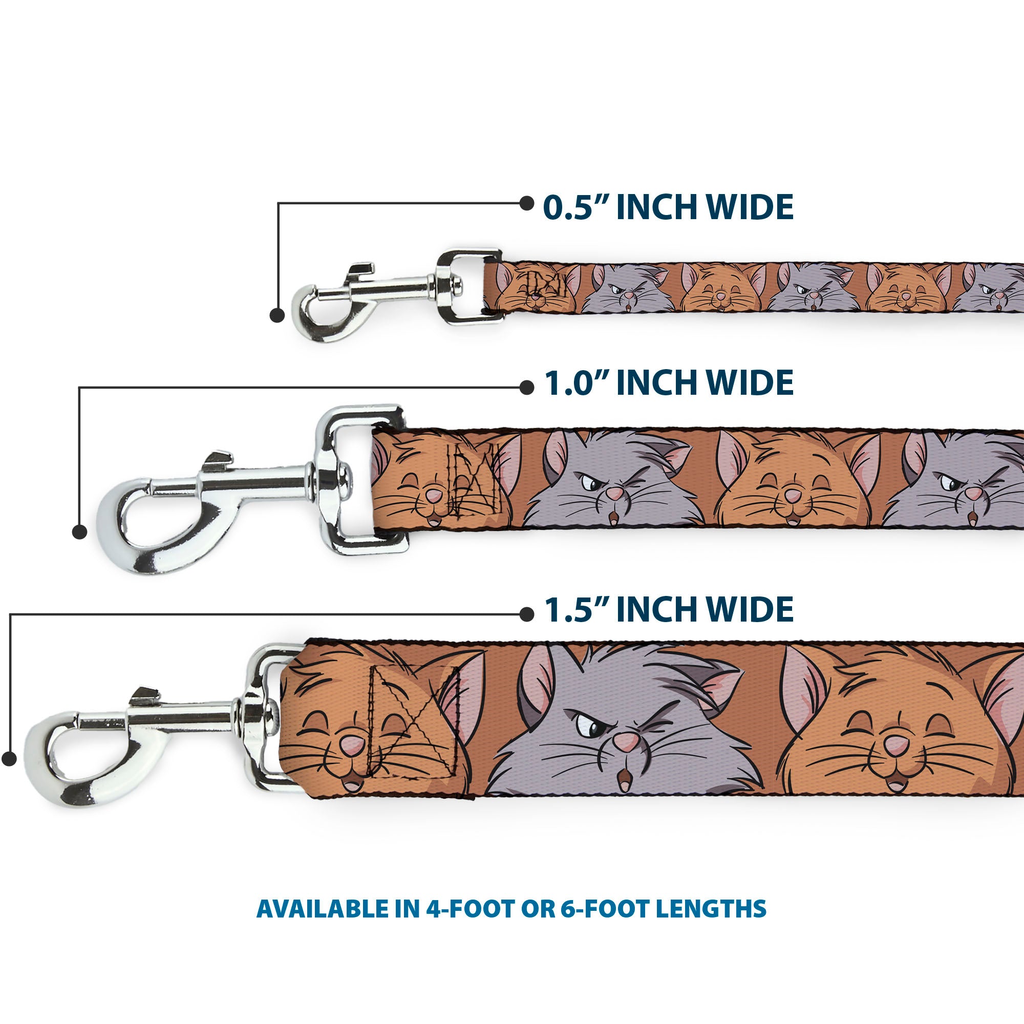 Dog Leash - Aristocats Toulouse and Berlioz Close-Up Faces Orange Dog Leashes Disney