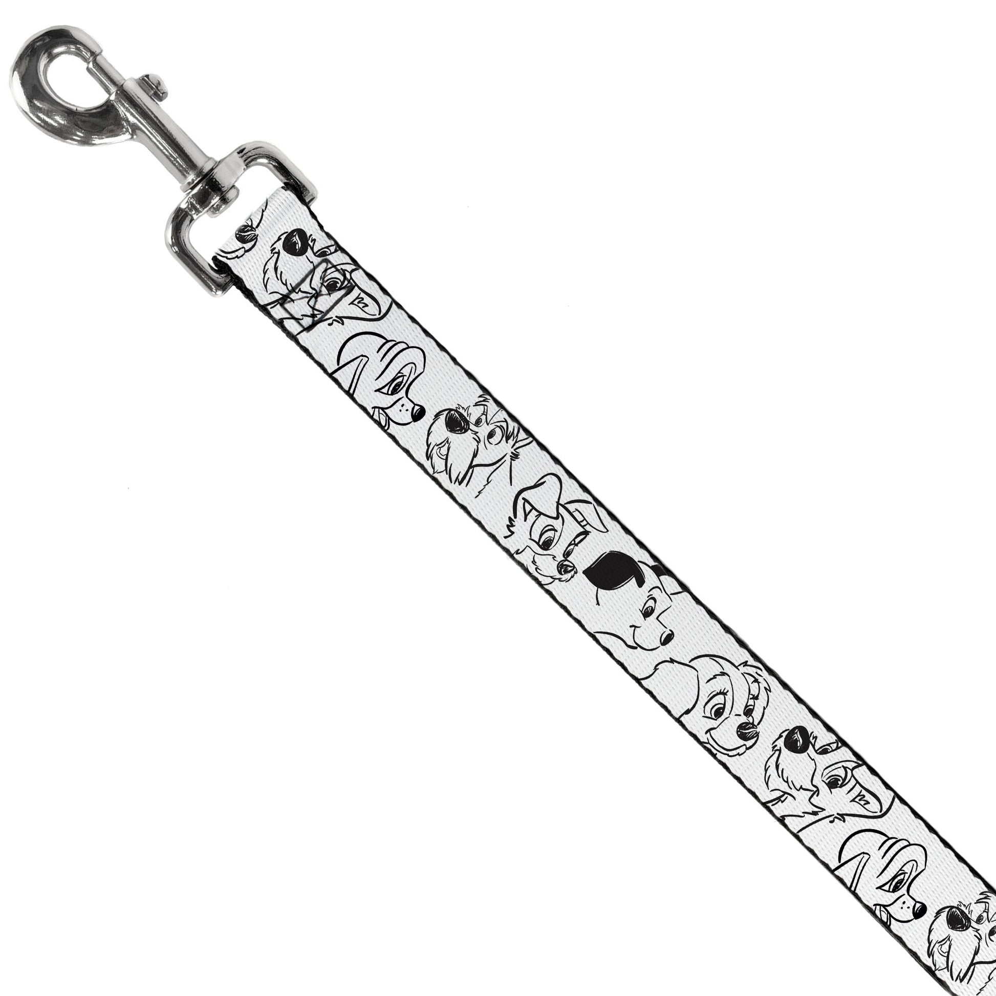 Dog Leash - Disney Dogs Face Outlines White/Black Dog Leashes Disney