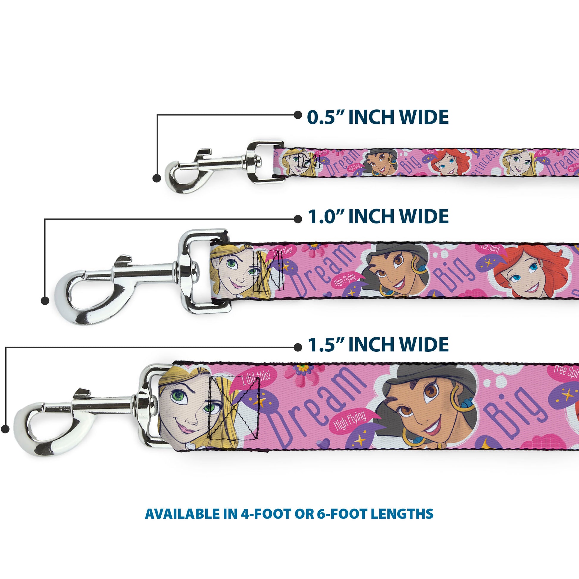 Dog Leash - Disney DREAM BIG PRINCESS Faces Pinks/Purples Dog Leashes Disney