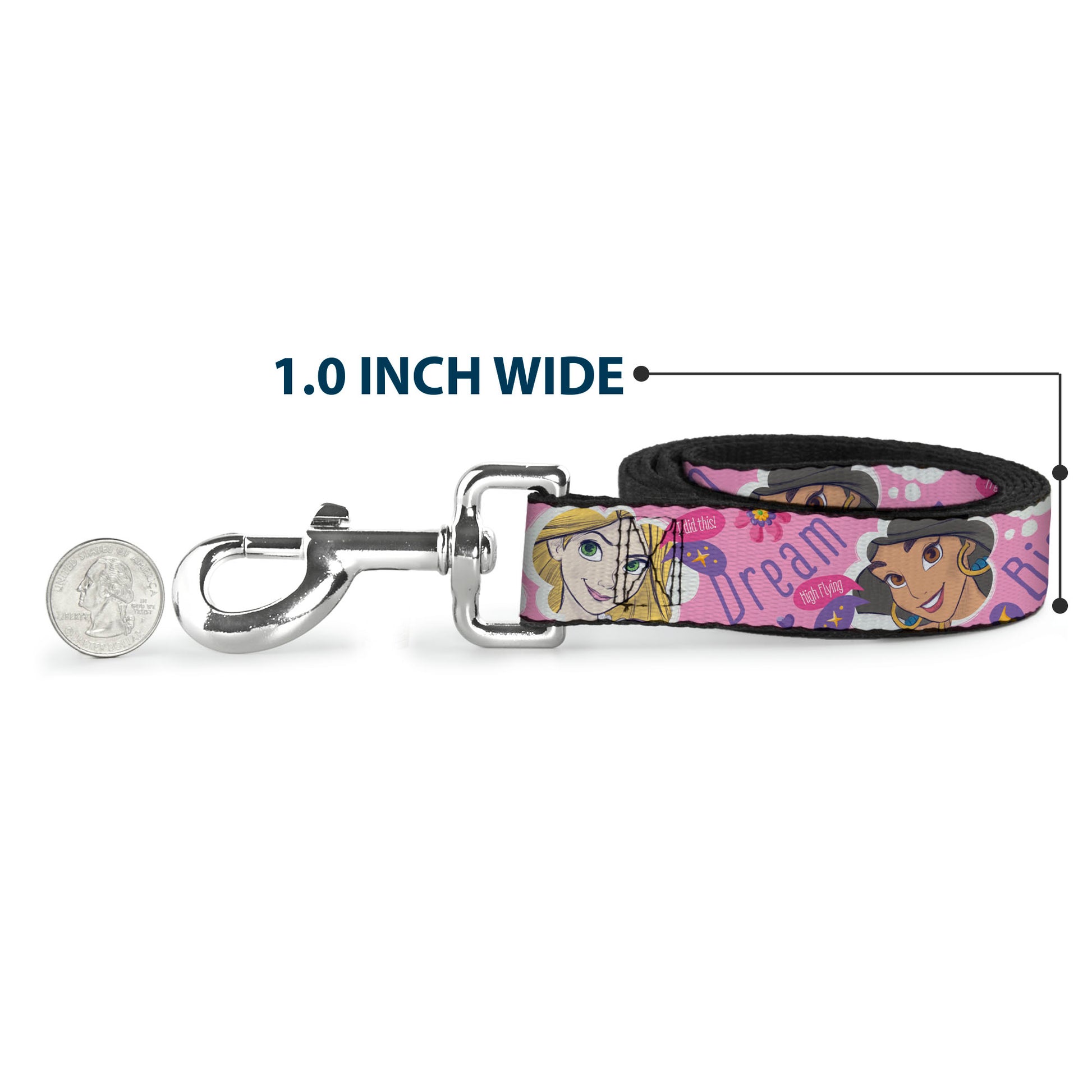 Dog Leash - Disney DREAM BIG PRINCESS Faces Pinks/Purples Dog Leashes Disney
