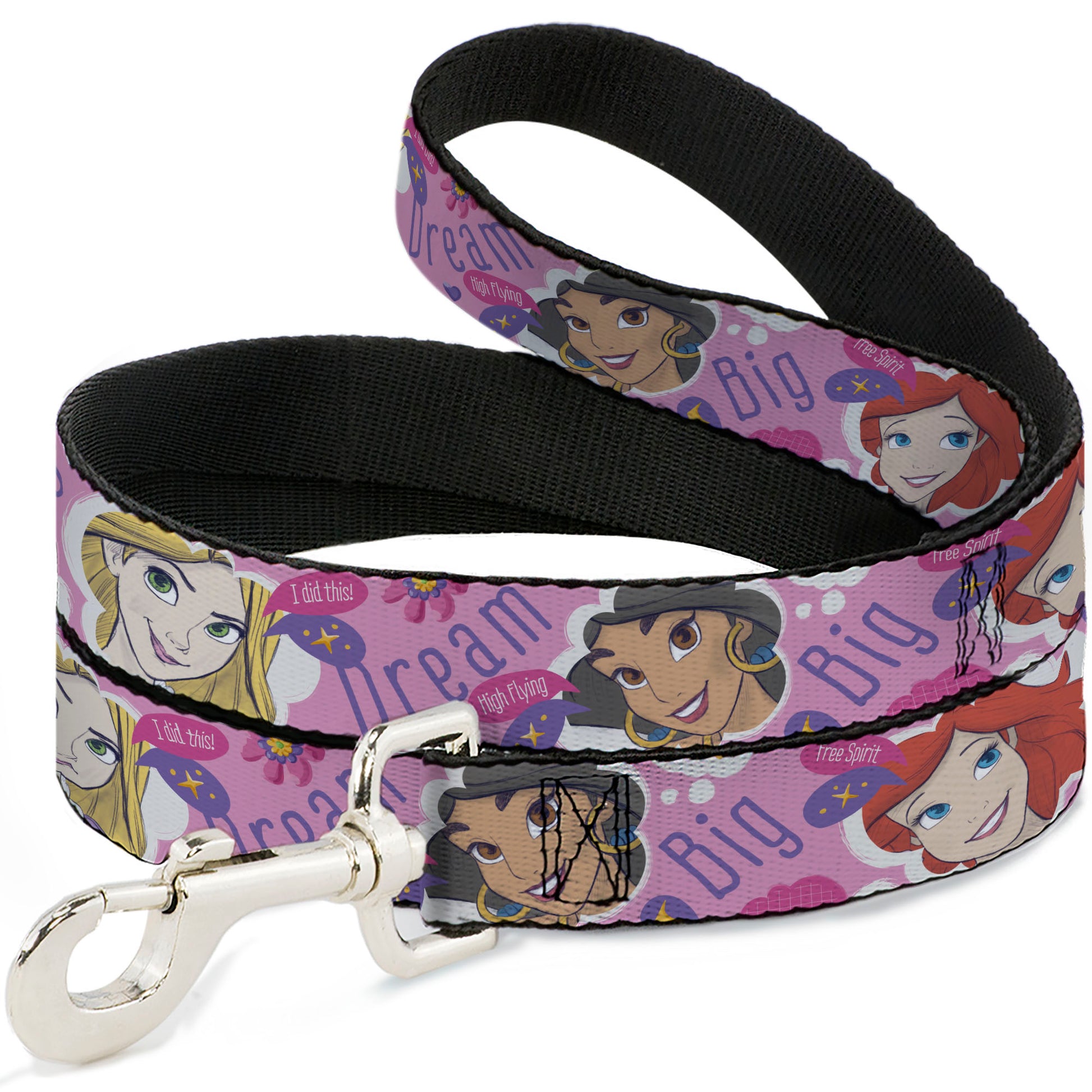 Dog Leash - Disney DREAM BIG PRINCESS Faces Pinks/Purples Dog Leashes Disney