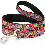 Dog Leash - Elf Chibi Buddy and Jovie Pose and Snowflakes Stripe Red/White Dog Leashes Elf