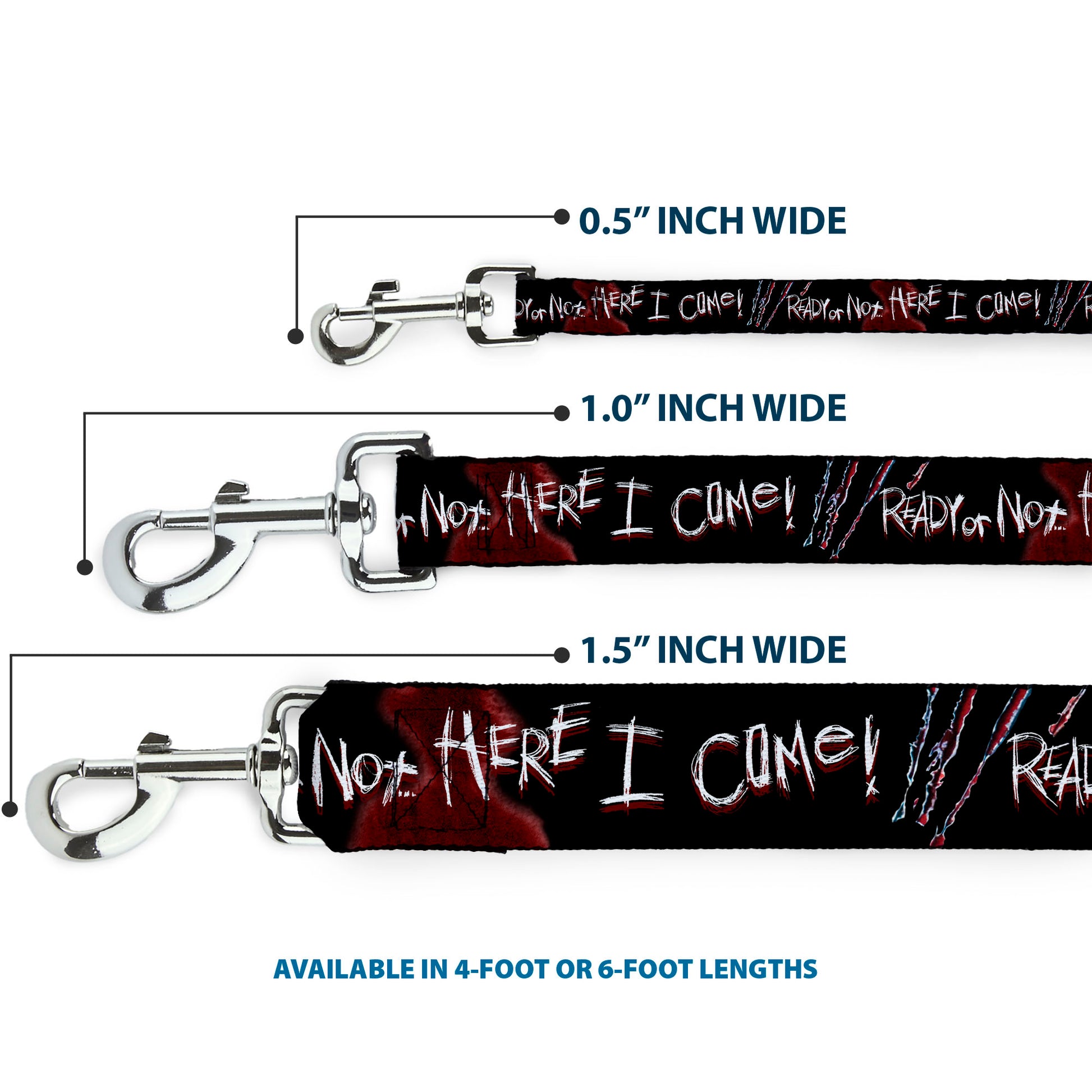 Dog Leash - A Nightmare on Elm Street READY OR NOT HERE I COME/Freddy Silhouette Black/Reds/White Dog Leashes A Nightmare on Elm Street