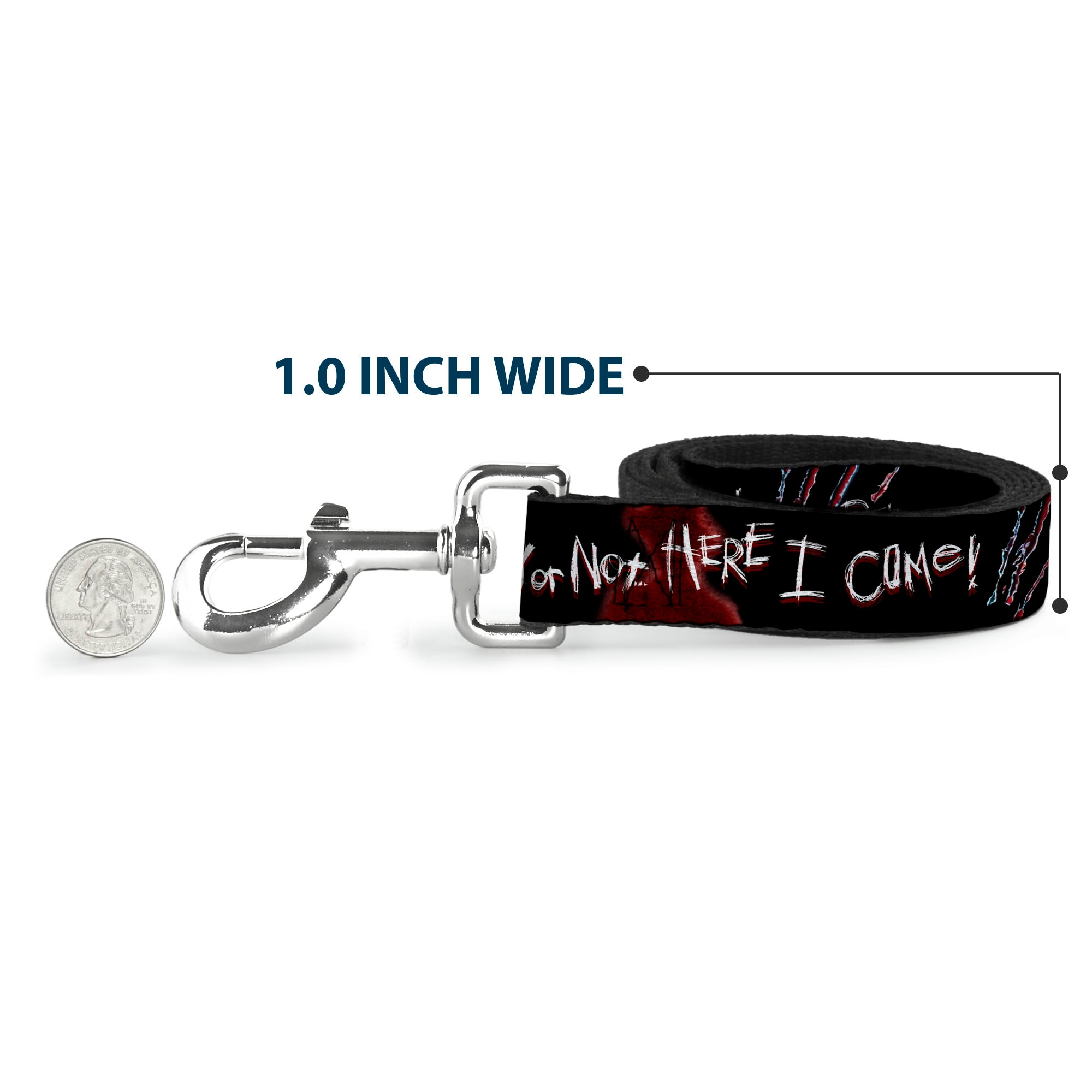 Dog Leash - A Nightmare on Elm Street READY OR NOT HERE I COME/Freddy Silhouette Black/Reds/White Dog Leashes A Nightmare on Elm Street
