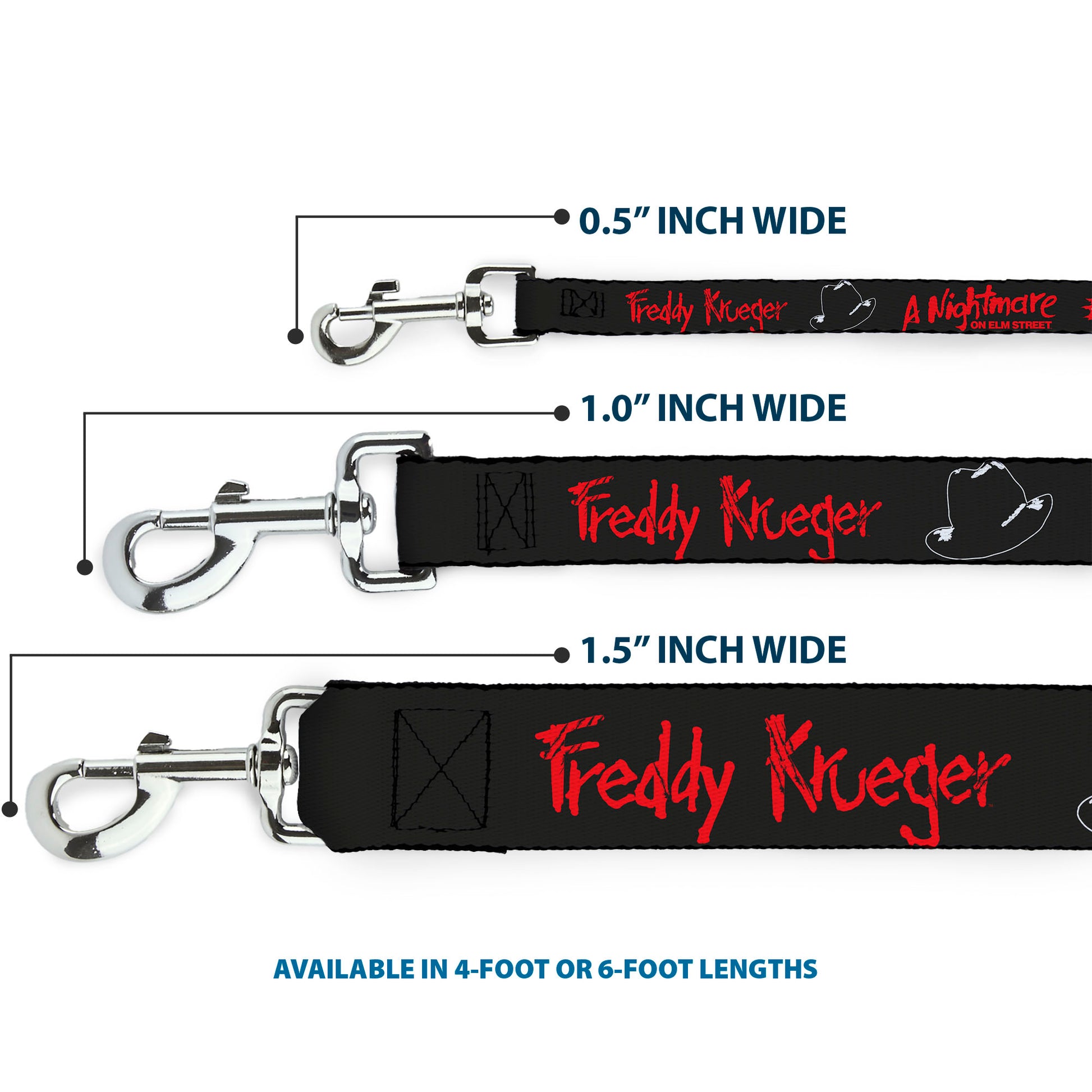Dog Leash - A NIGHTMARE ON ELM STREET Freddy Icons and Title Logo Black/Red/White Dog Leashes A Nightmare on Elm Street