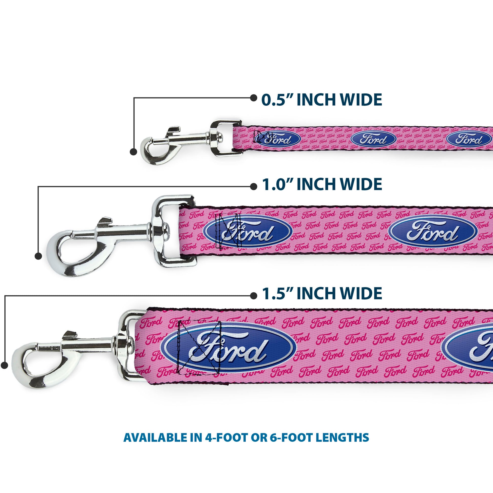 Dog Leash - Ford Oval w/Text PINK REPEAT Dog Leashes Ford