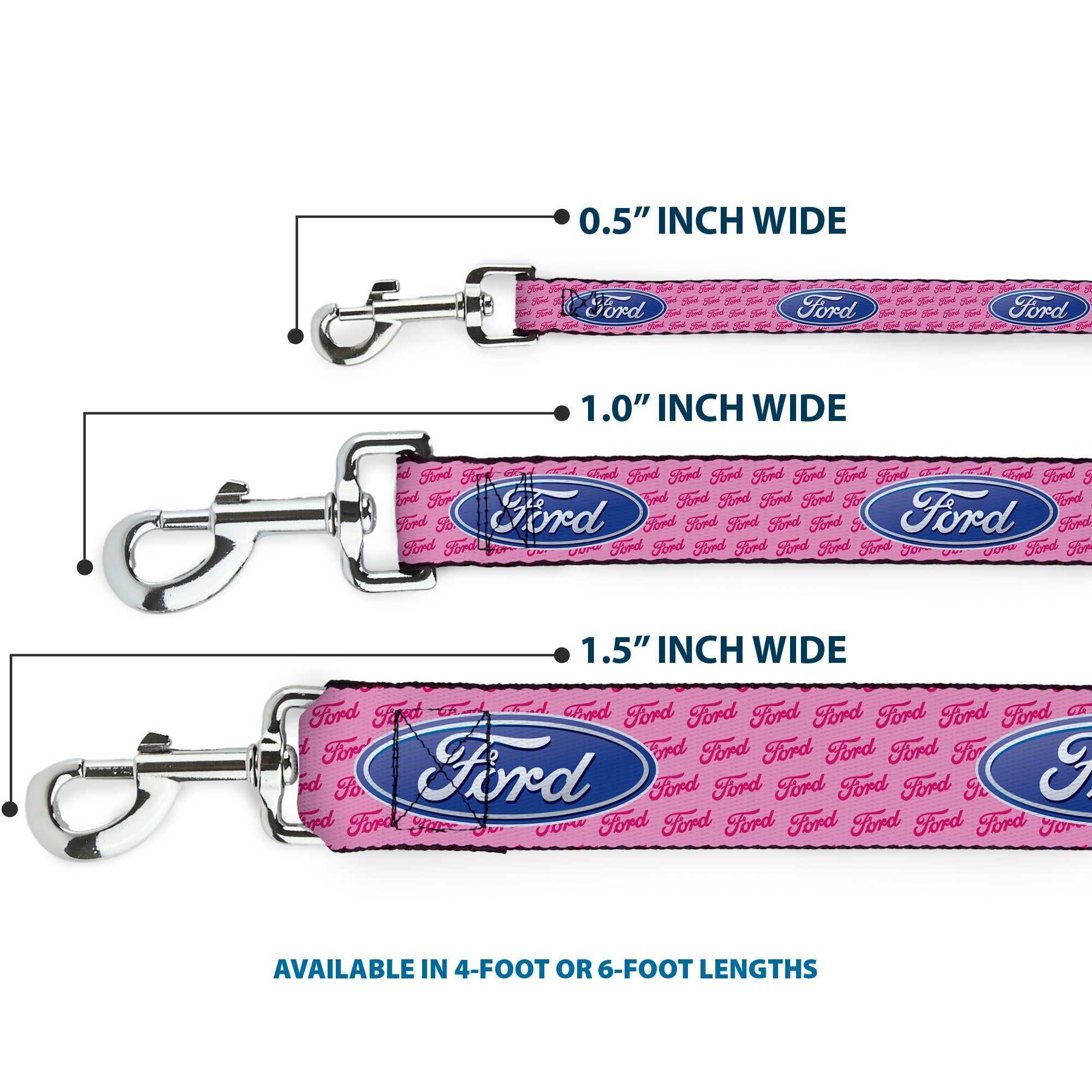 Dog Leash - Ford Oval w/Text PINK REPEAT Dog Leashes Ford