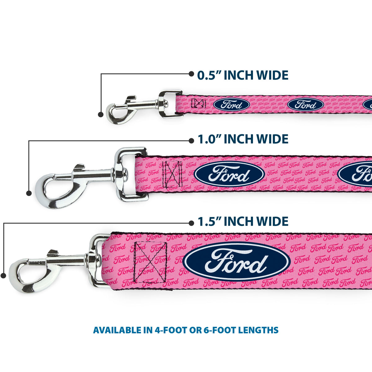 Dog Leash - Ford Oval w/Text PINK REPEAT Dog Leashes Ford