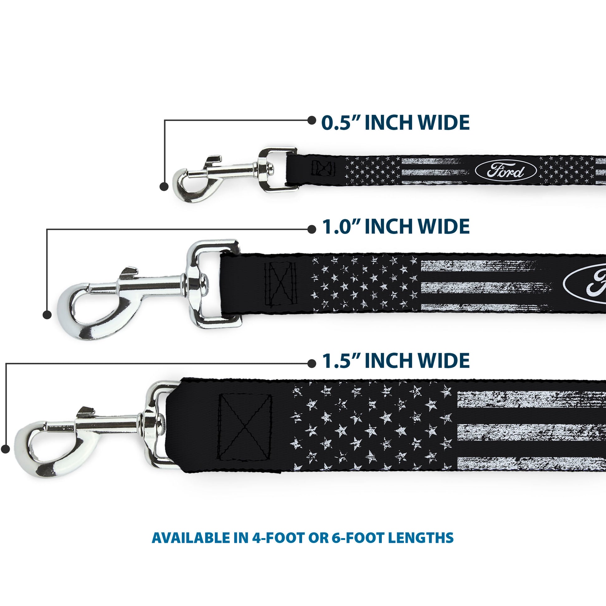 Dog Leash - FORD Oval Americana Weathered Black/White Dog Leashes Ford