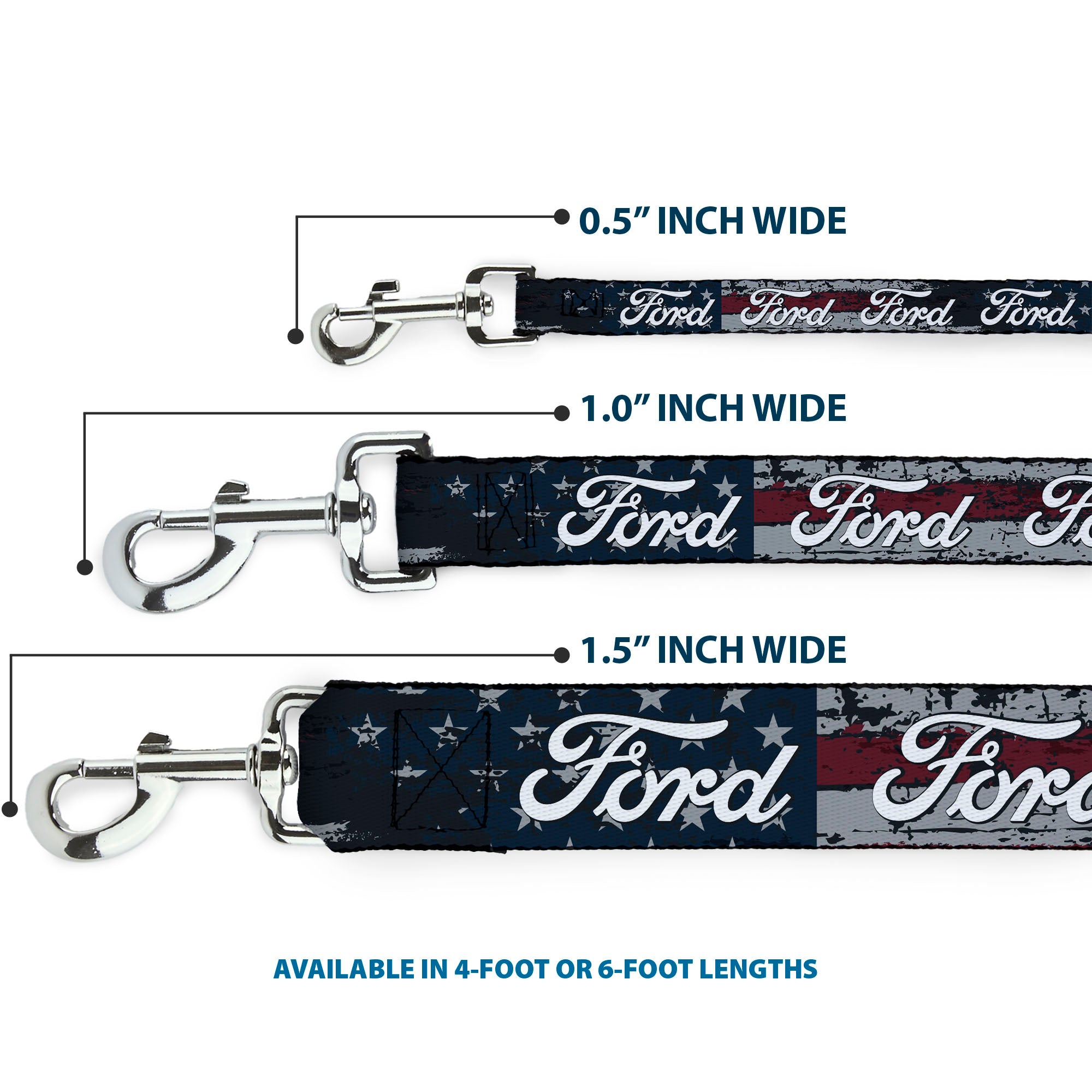 Dog Leash - FORD Script Stars and Stripes Americana Weathered Dog Leashes Ford