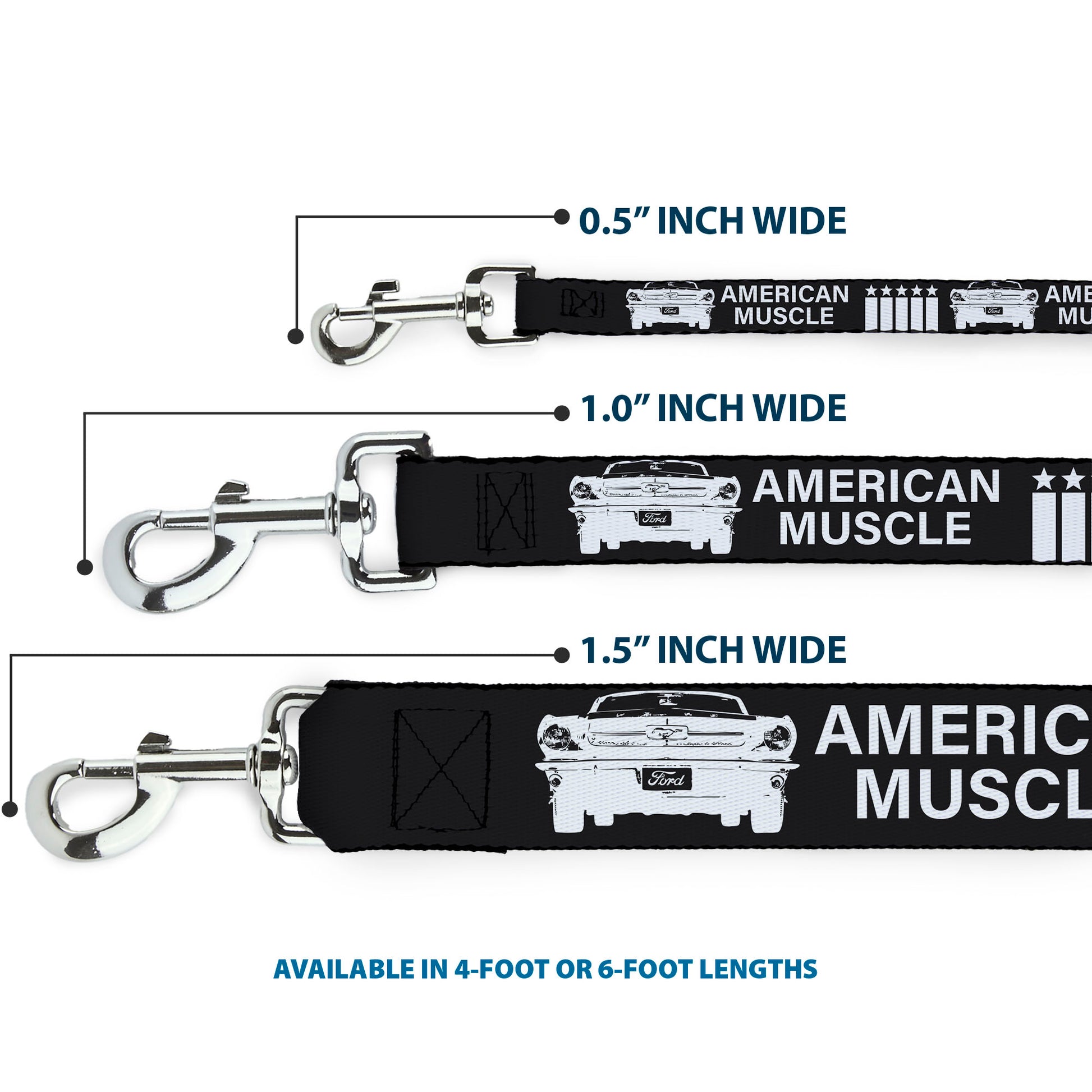 Dog Leash - Ford Mustang Grill AMERICAN MUSCLE Stars and Stripes Black/White Dog Leashes Ford Mustang