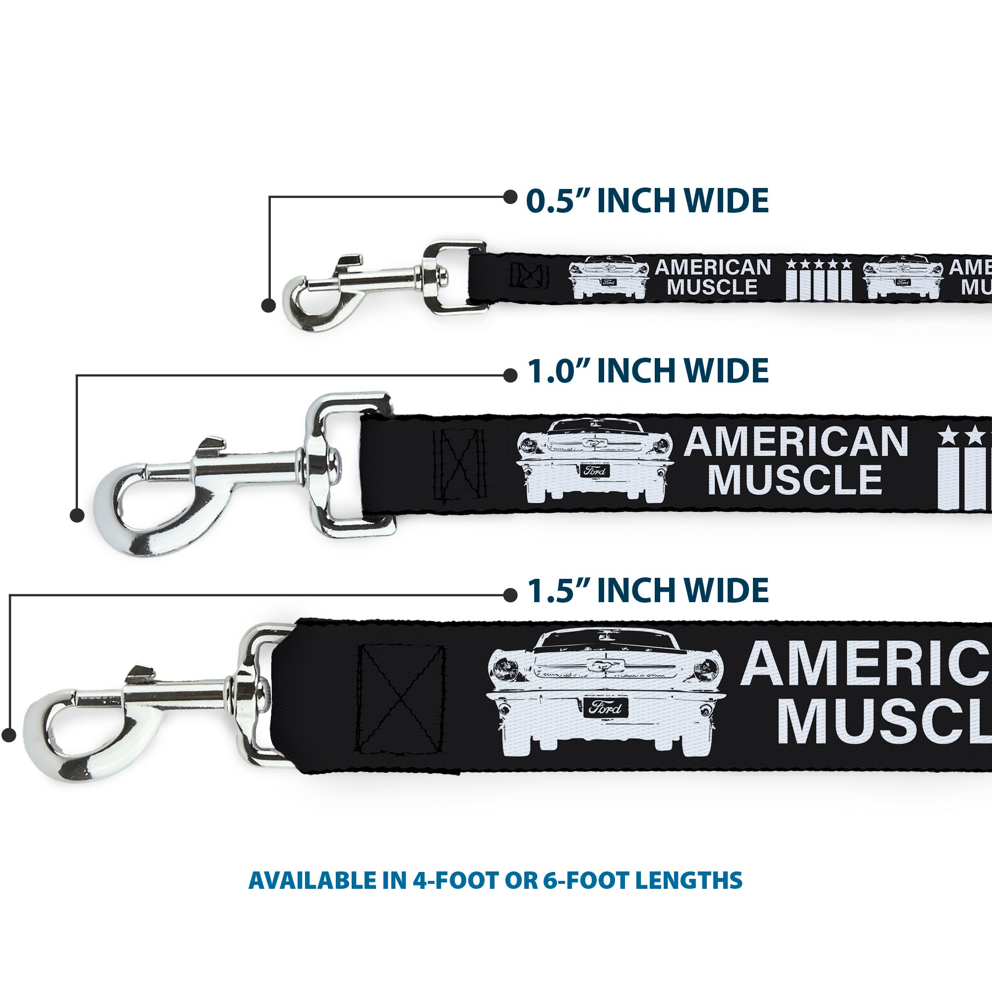 Dog Leash - Ford Mustang Grill AMERICAN MUSCLE Stars and Stripes Black/White Dog Leashes Ford Mustang