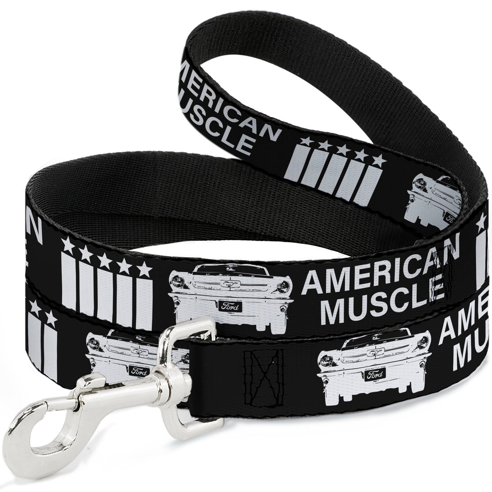 Dog Leash - Ford Mustang Grill AMERICAN MUSCLE Stars and Stripes Black/White Dog Leashes Ford Mustang