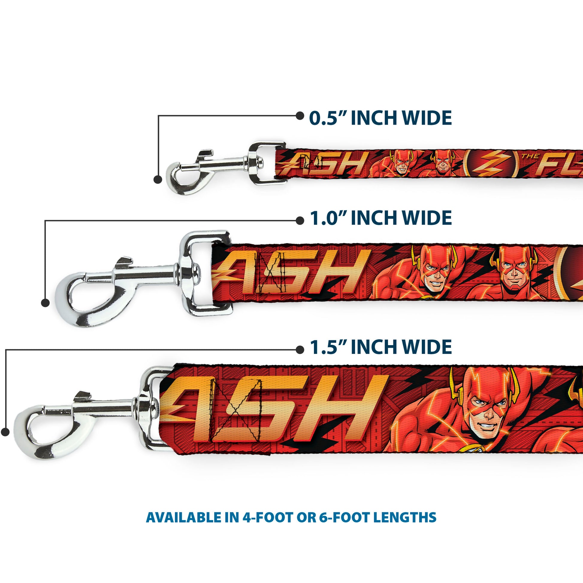 Dog Leash - THE FLASH/Logo3/Poses Black/Red/Gold Dog Leashes DC Comics