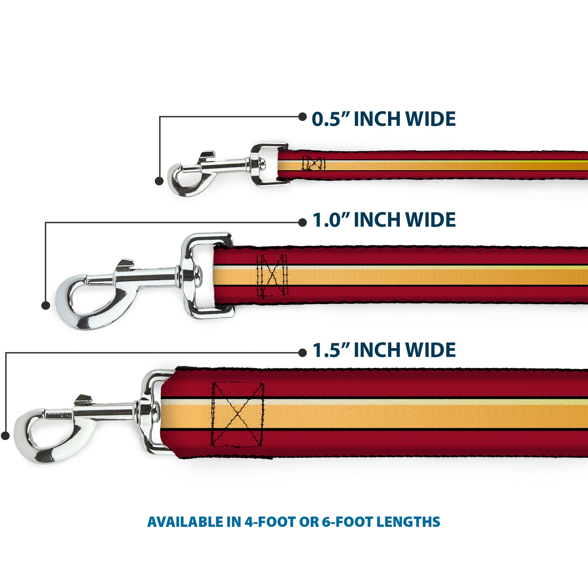 Dog Leash - The Flash Stripe Burgundy/Gold Dog Leashes DC Comics