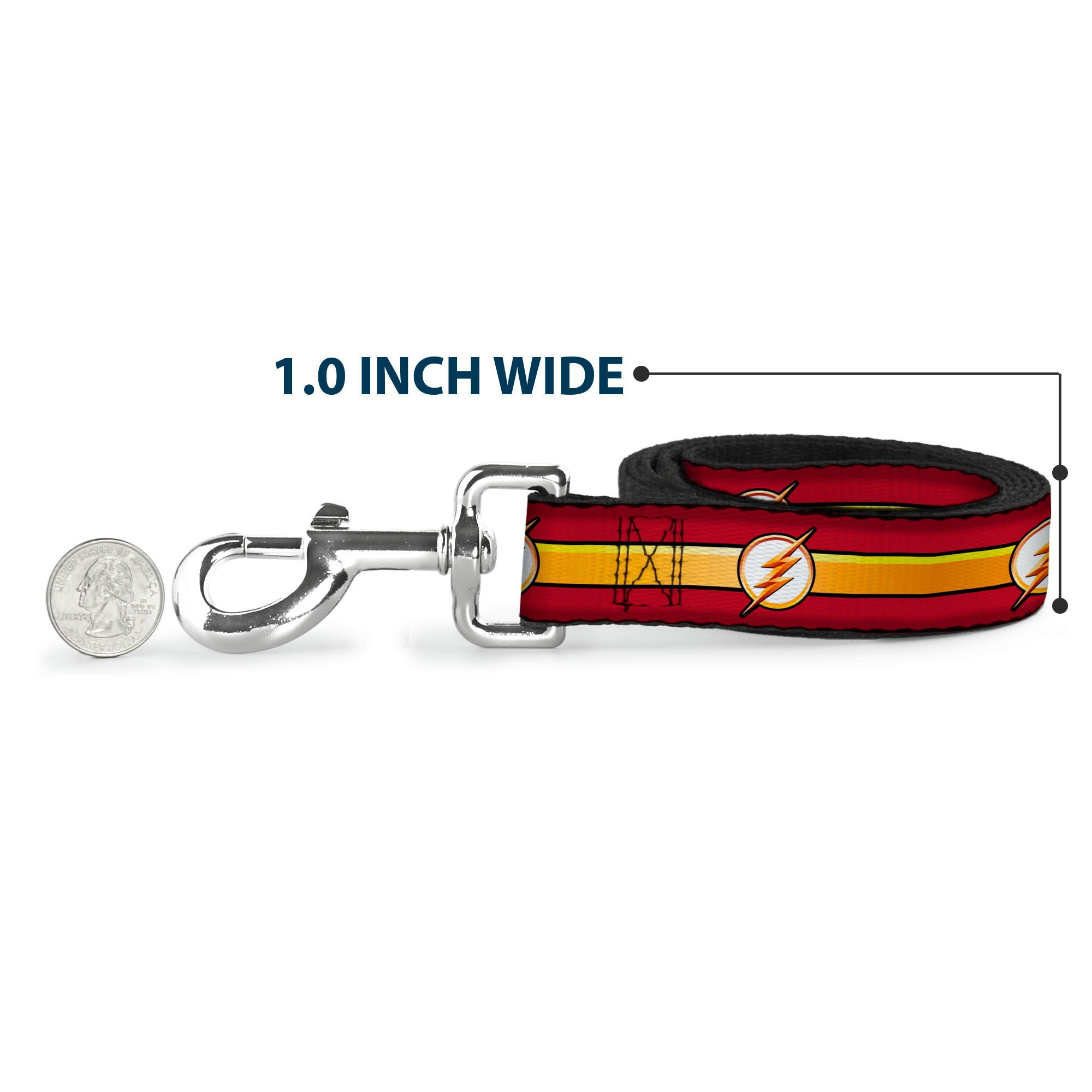 Dog Leash - The Flash Logo11/Stripe Burgundy/Black/Gold/White Dog Leashes DC Comics
