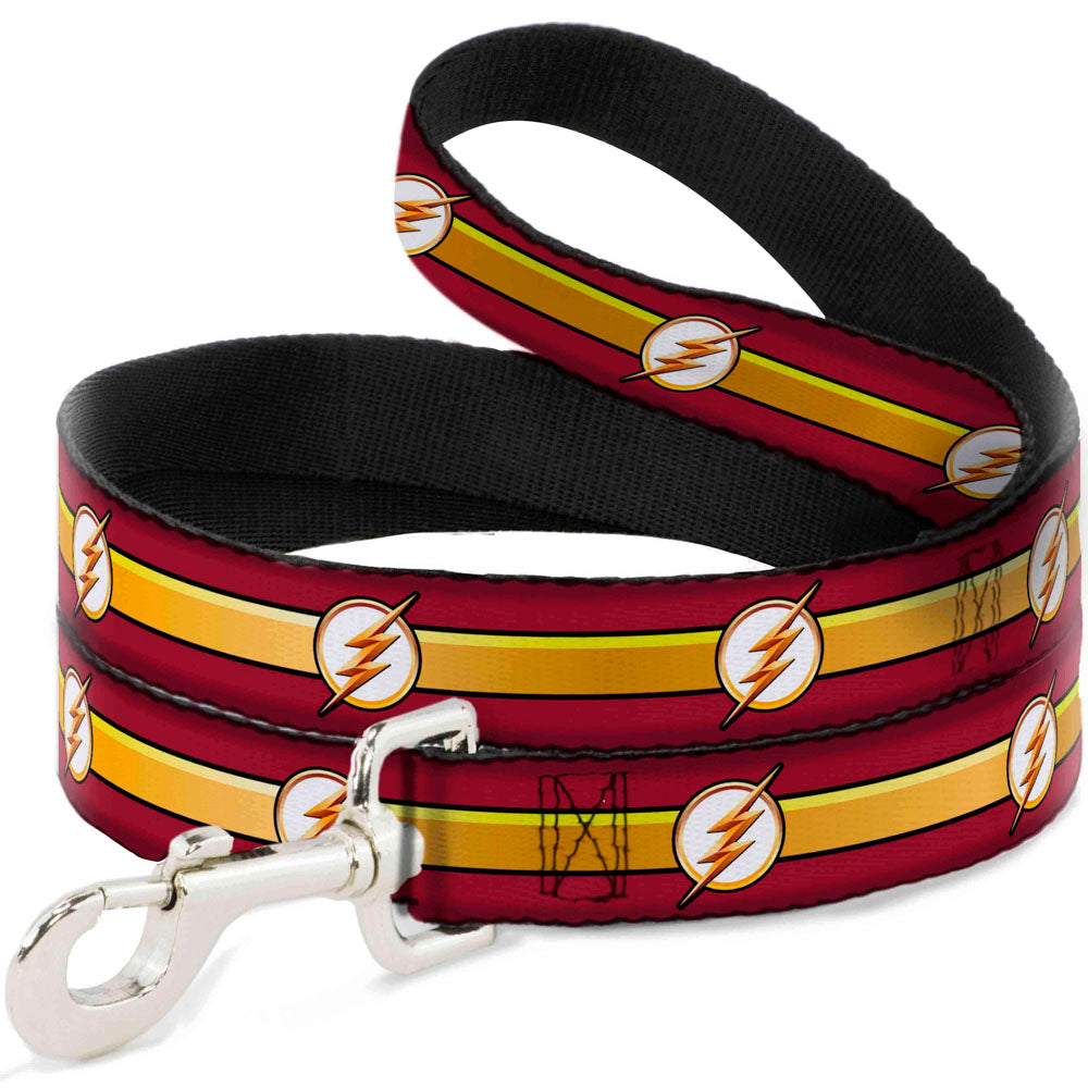 Dog Leash - The Flash Logo11/Stripe Burgundy/Black/Gold/White Dog Leashes DC Comics