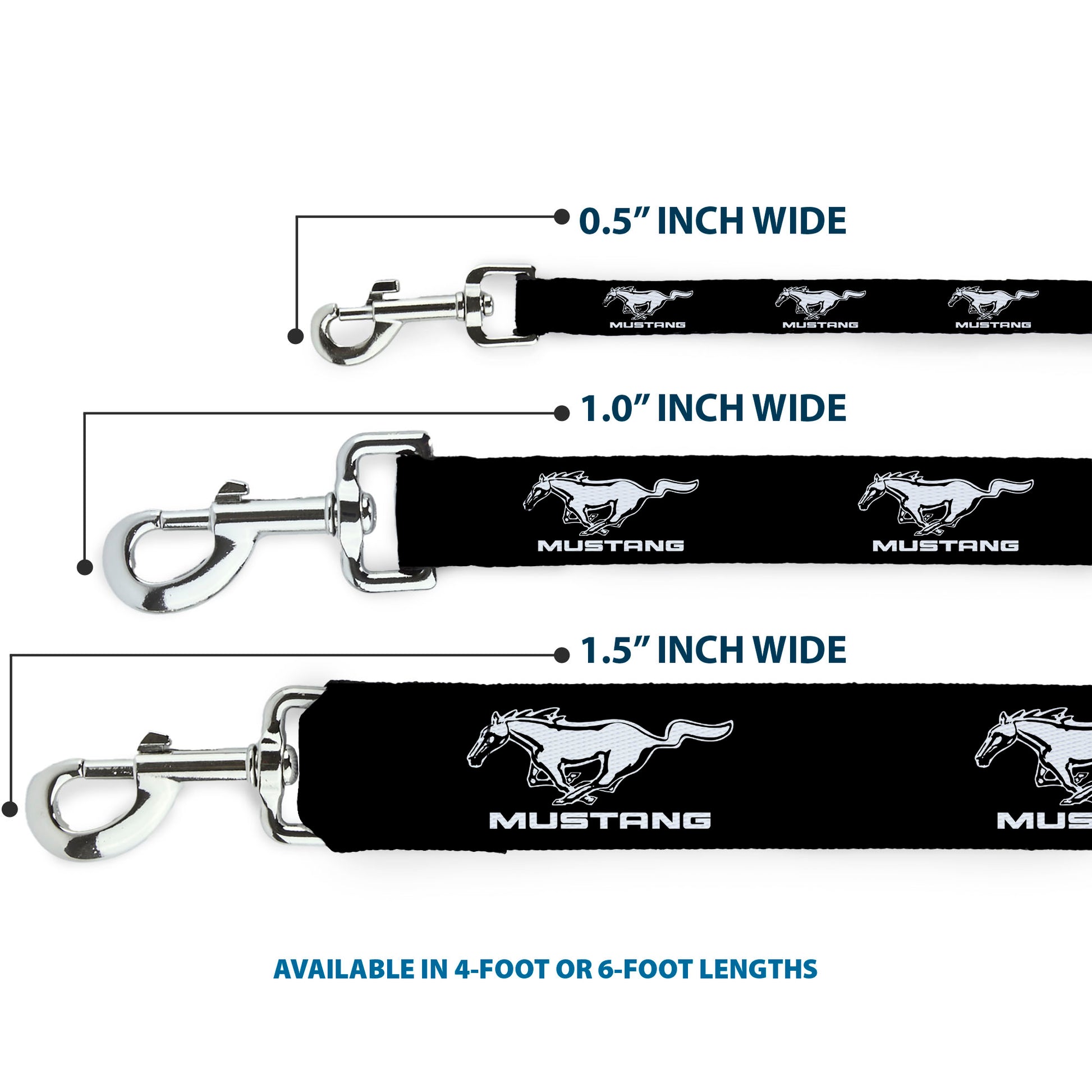 Dog Leash - Ford Mustang Black/White Logo REPEAT Dog Leashes Ford